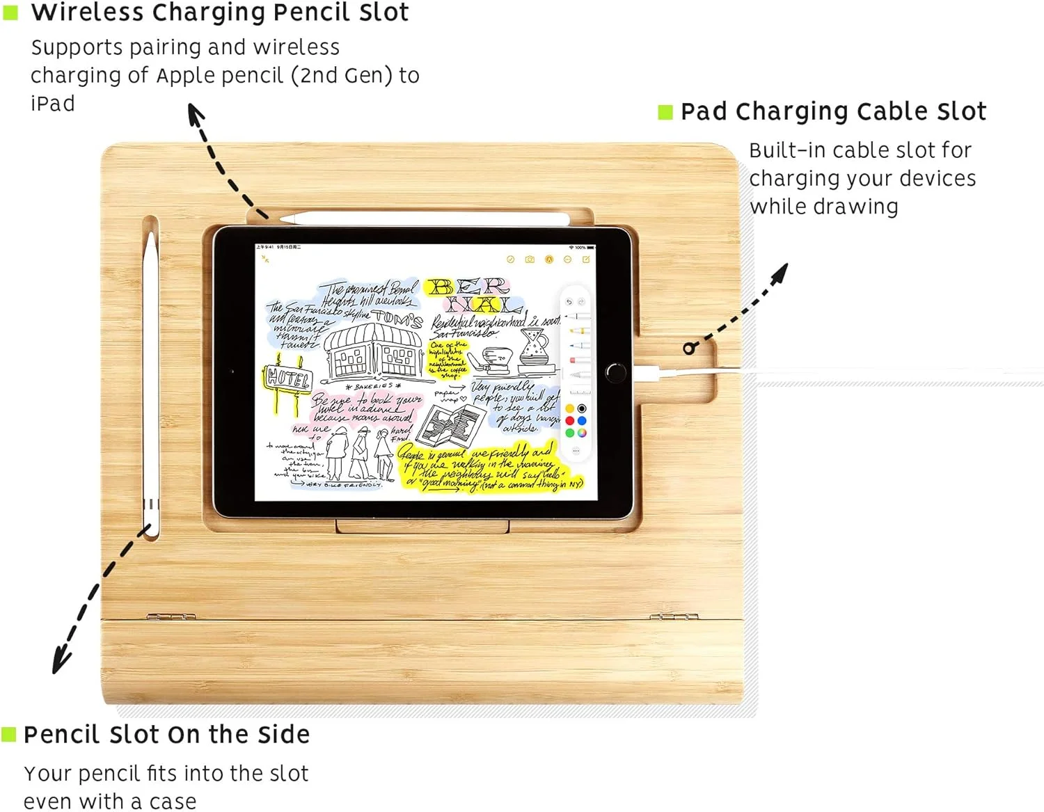 پایه رومیزی تبلت ELETIUO با قابلیت تنظیم ارتفاع، نگهدارنده تاشو بامبو برای آیپد طراحی، سازمان دهنده پایه قابل حمل چند زاویه، سازگار با آیپد پرو 12.9 اینچی نسل 3/4