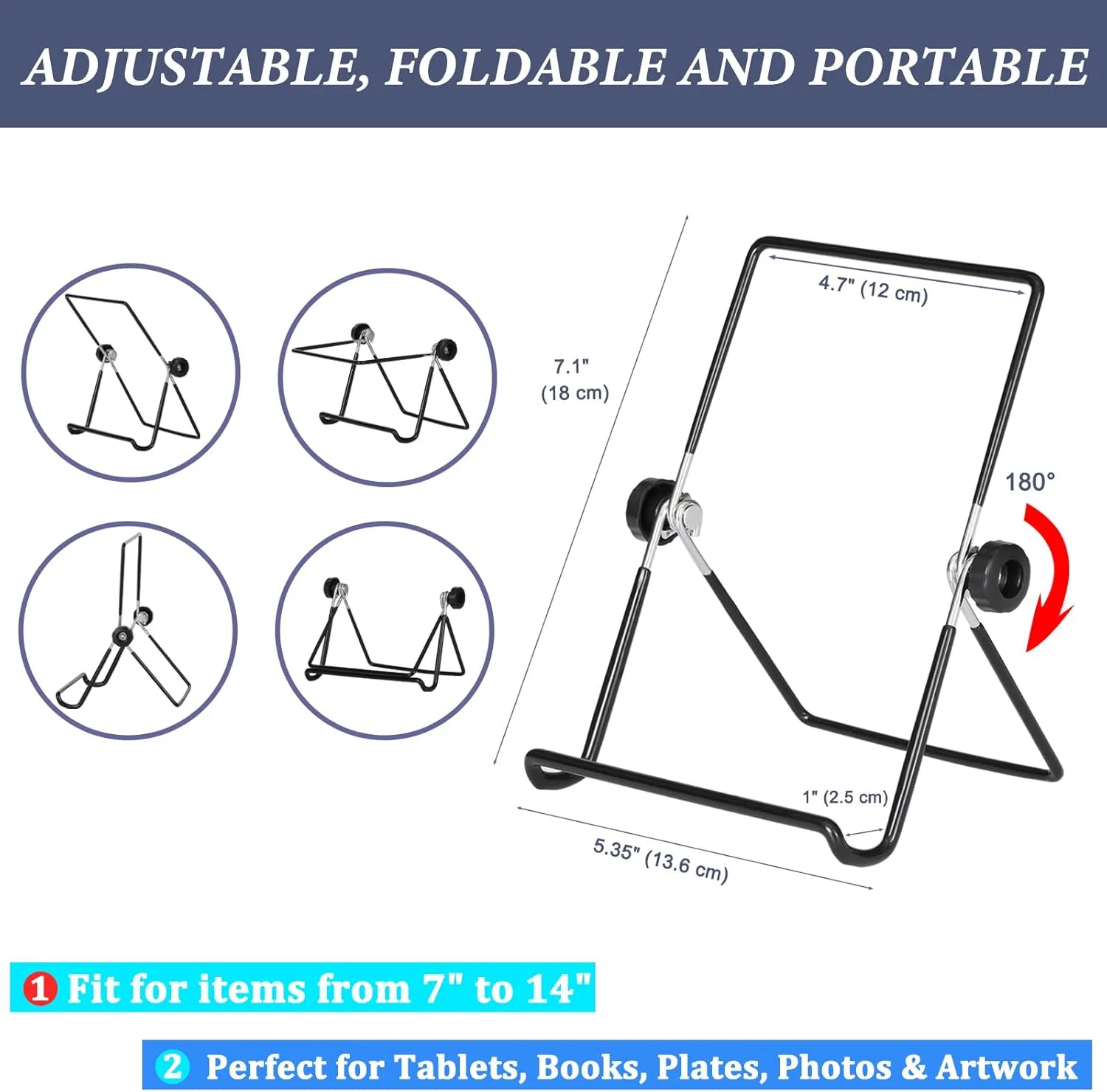 پایه نگهدارنده تبلت و قاب عکس آرت‌لیوینگ (2 عددی)، استند فلزی قابل تنظیم، مناسب برای نمایش عکس، کتاب آشپزی، آیپد و آثار هنری، مشکی