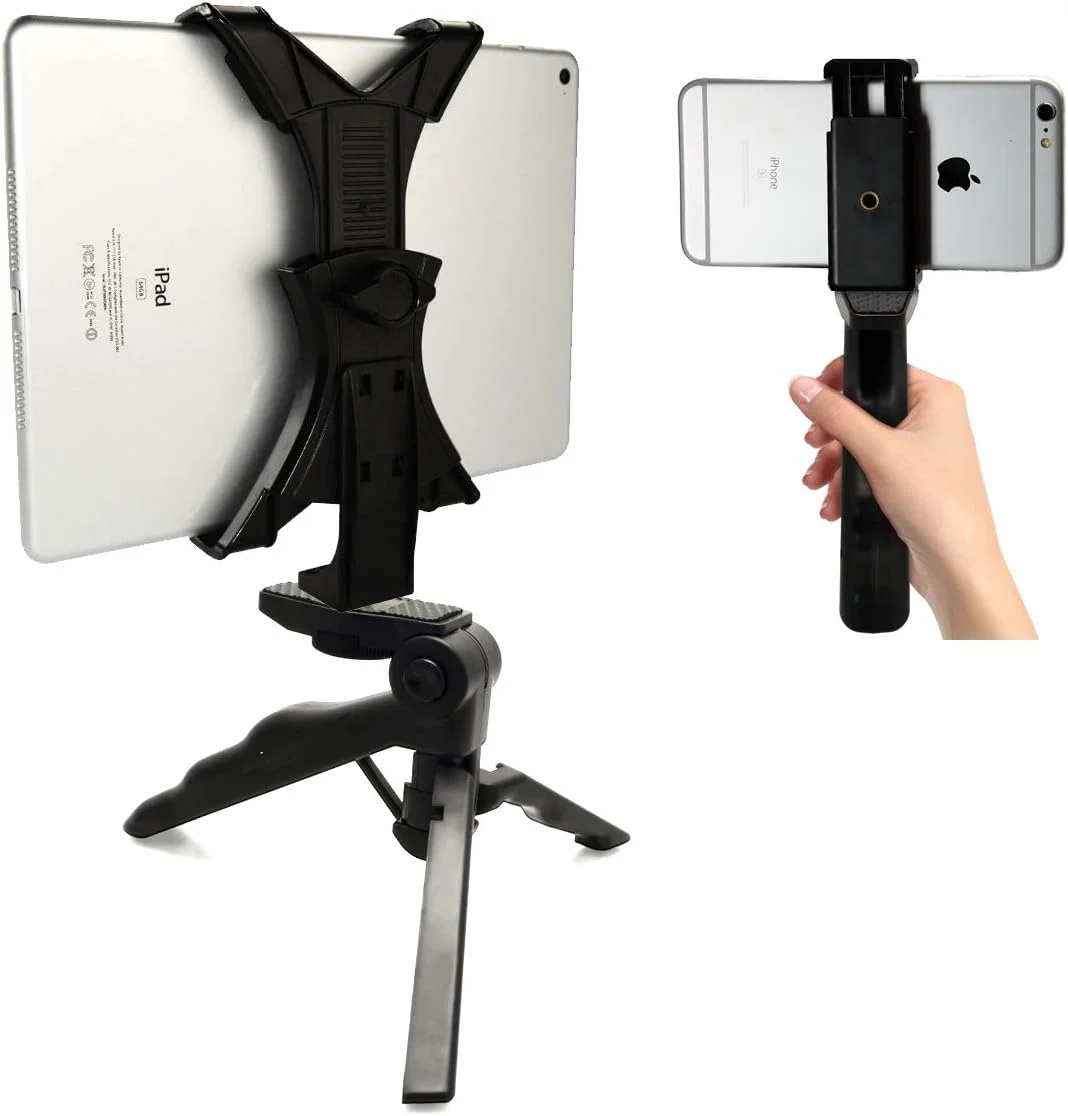 پایه نگهدارنده تبلت 7-10 اینچی به همراه سه پایه با دسته تفنگی و رزوه 1/4-20 مناسب برای آیپد پرو 11 10.5 9.7 ایر مینی گلکسی تب (نگهدارنده گوشی هوشمند برای گلکسی S23 S24 Ultra و گوشی 15 14 13 PRO MAX)