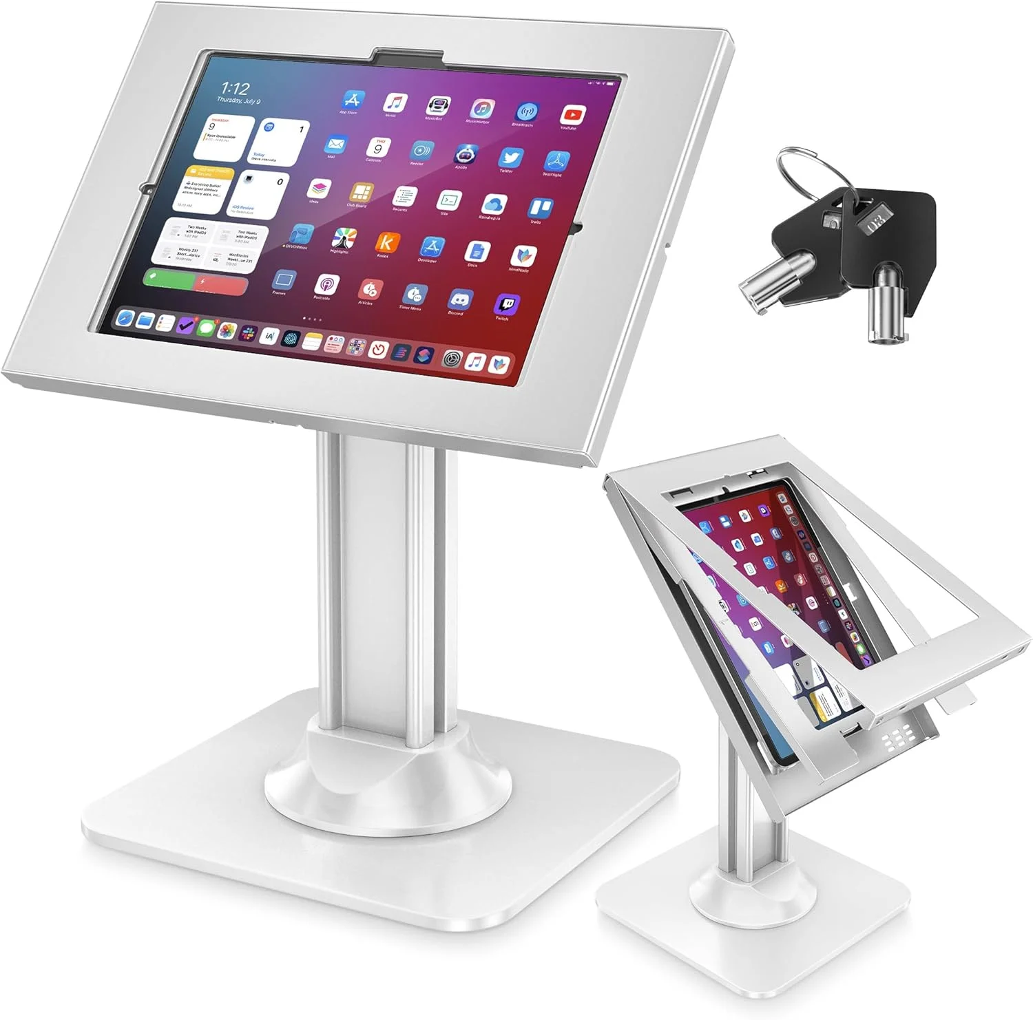 پایه کیوسک آیپد ضد سرقت AboveTEK، پایه های امنیتی آیپد POS، پایه تبلت قفل شونده آلومینیومی با پایه سنگین، چرخش 360 درجه و شیب 75 درجه، پایه رومیزی خرده فروشی برای استفاده تجاری و کسب و کار (سفید) پایه کیوسک آیپد ضد سرقت AboveTEK، پایه های امنیتی آیپد POS، پایه تبلت قفل شونده آلومینیومی با پایه سنگین، چرخش 360 درجه و شیب 75 درجه، پایه رومیزی خرده فروشی برای استفاده تجاری و کسب و کار (سفید)
