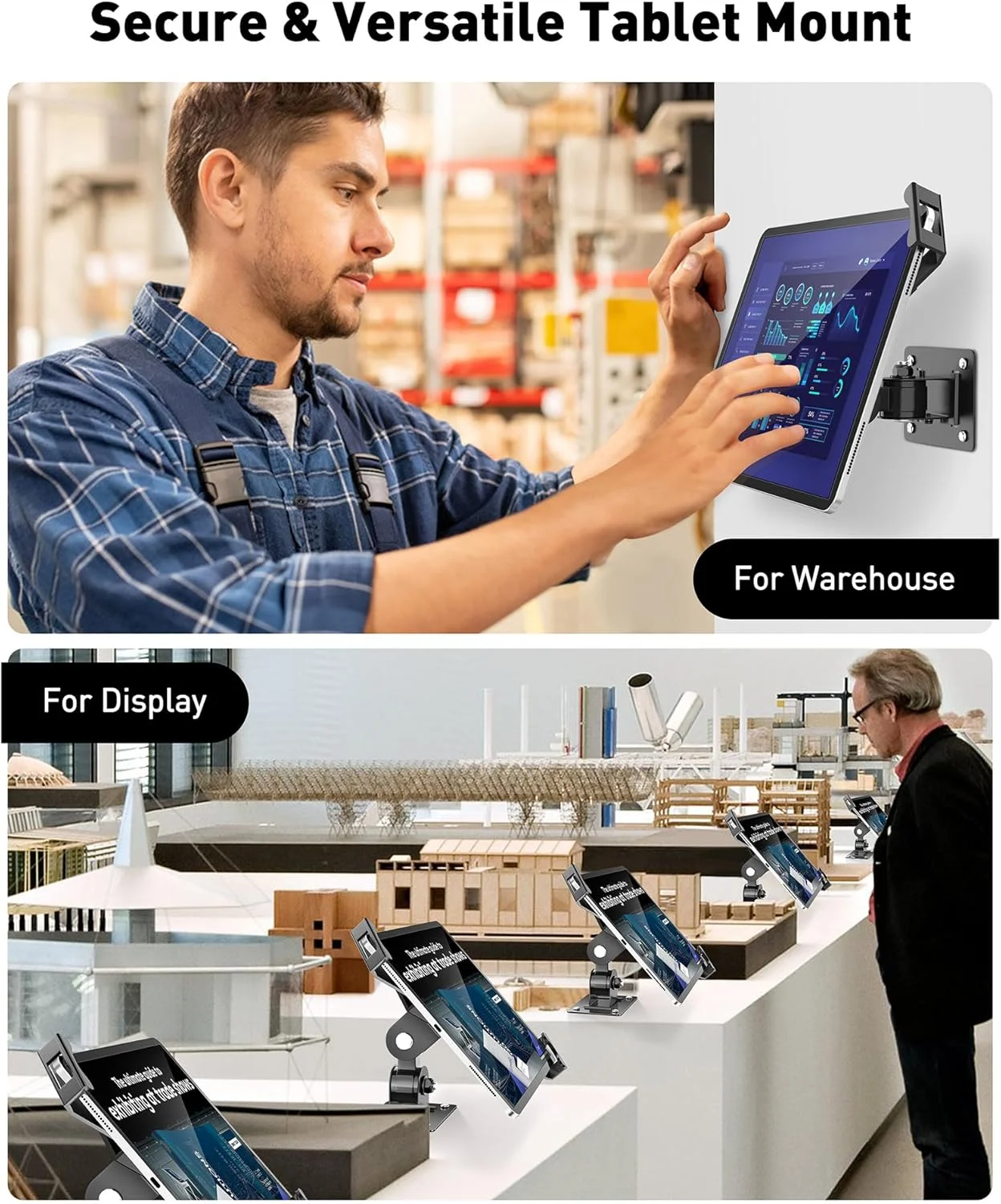 پایه دیواری تبلت AboveTEK با قابلیت چرخش 360 درجه، مناسب برای استفاده در فروشگاه ها و کسب و کارها، سازگار با تبلت های 7 تا 11 اینچی شامل آیپد پرو/ایر/مینی، گلکسی تب - دارای قفل و کلید امنیتی - (مشکی)