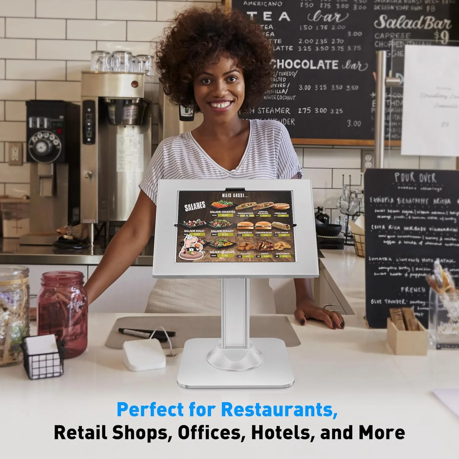 پایه کیوسک آیپد ضد سرقت AboveTEK، پایه های امنیتی آیپد POS، پایه تبلت قفل شونده آلومینیومی با پایه سنگین، چرخش 360 درجه و شیب 75 درجه، پایه رومیزی خرده فروشی برای استفاده تجاری و کسب و کار (سفید)