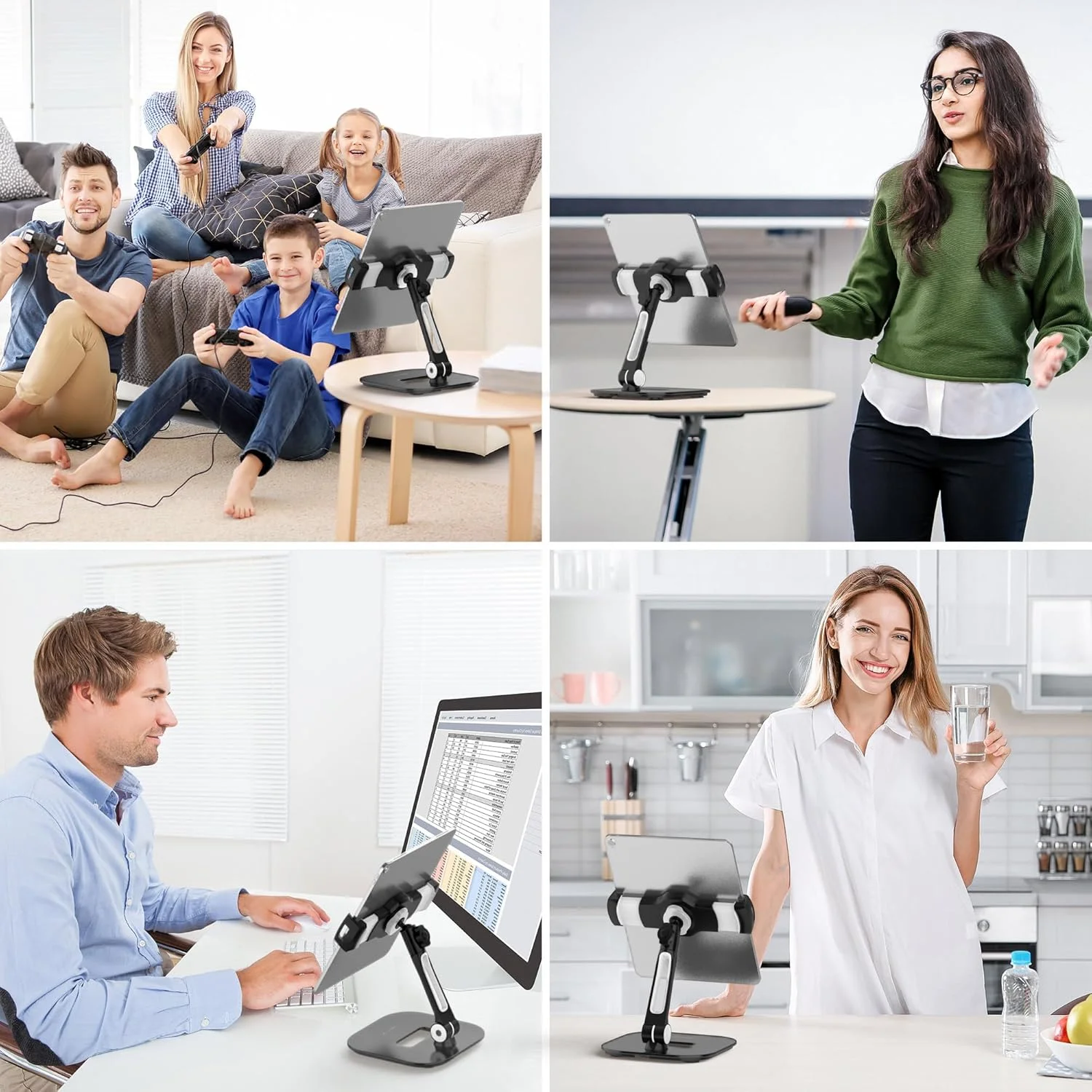 پایه نگهدارنده تبلت AboveTEK، پایه آیپد آلومینیومی شیک، پایه تبلت رومیزی تاشو با چرخش 360 درجه مناسب برای تبلت/تلفن های هوشمند 4-11 اینچی برای آشپزخانه، کنار تخت، دفتر، صندوق فروشگاهی، نمایشگاه، پذیرش (مشکی)