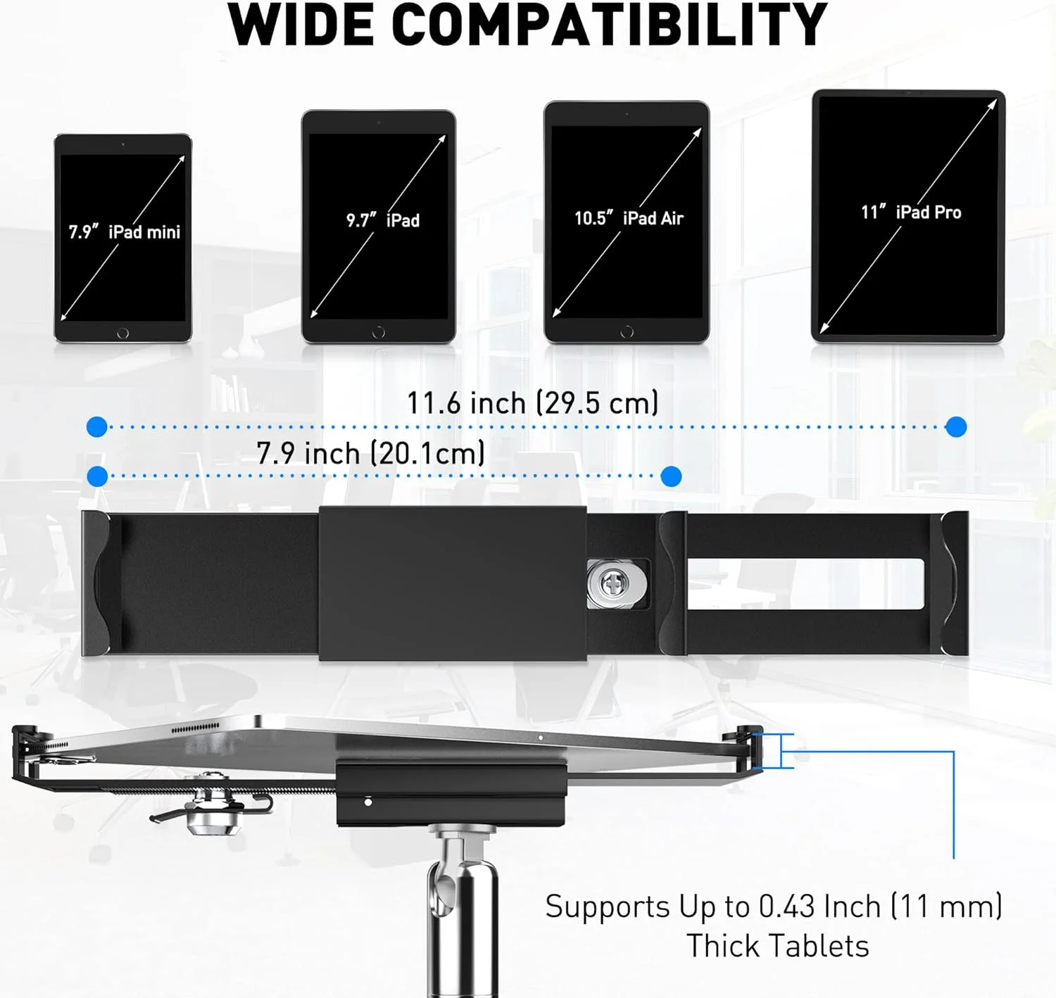 پایه نگهدارنده تبلت ضد سرقت AboveTEK - چرخش 360/320 درجه - قفل امنیتی تبلت، پایه گیره رومیزی مناسب برای آیپد، فایر، مایکروسافت، گلکسی تب، گوگل (مشکی)