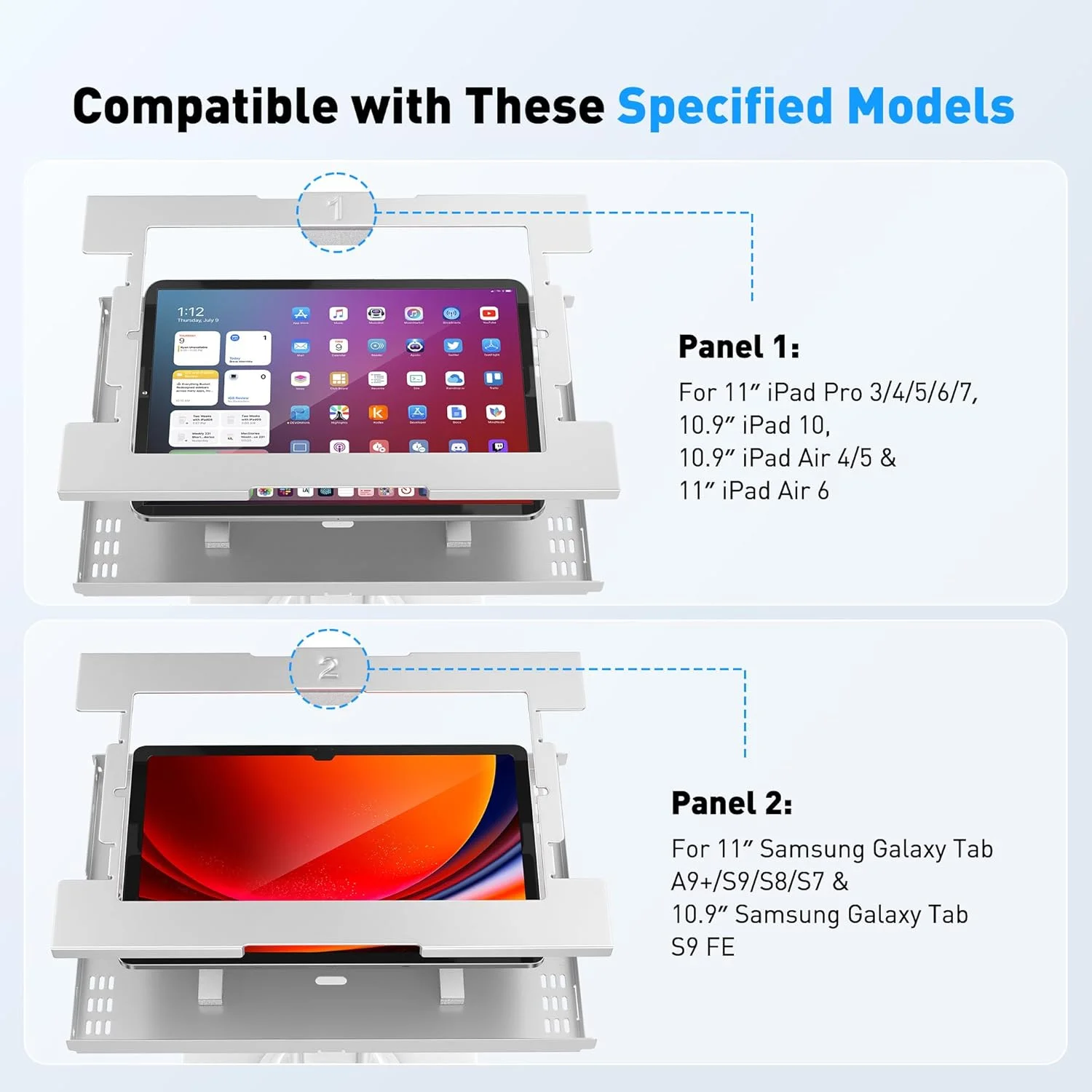 پایه کیوسک آیپد ضد سرقت AboveTEK، پایه های امنیتی آیپد POS، پایه تبلت قفل شونده آلومینیومی با پایه سنگین، چرخش 360 درجه و شیب 75 درجه، پایه رومیزی خرده فروشی برای استفاده تجاری و کسب و کار (سفید)