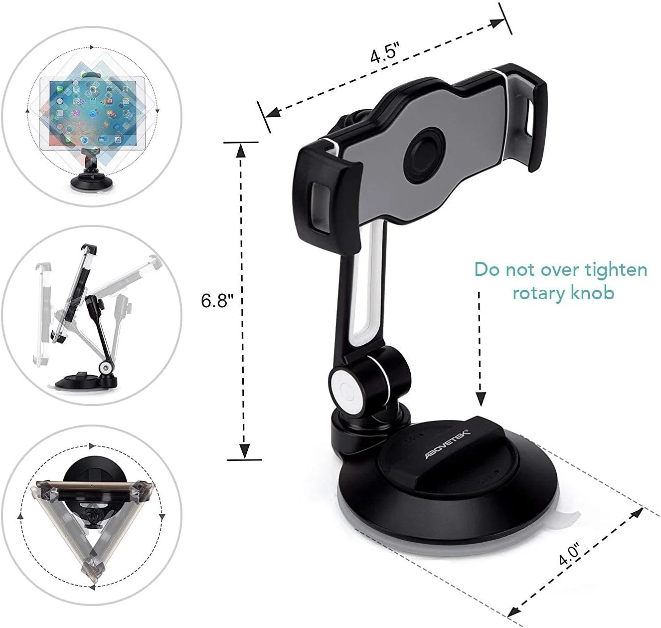 پایه نگهدارنده تبلت و گوشی AboveTEK با مکنده مناسب برای 4 تا 11 اینچ، پایه تبلت پد چسبنده بزرگ روی میز آشپزخانه، پنجره دفتر کار، آینه حمام، شیشه جلوی ماشین، برای آیفون، آیپد مینی ایر پرو