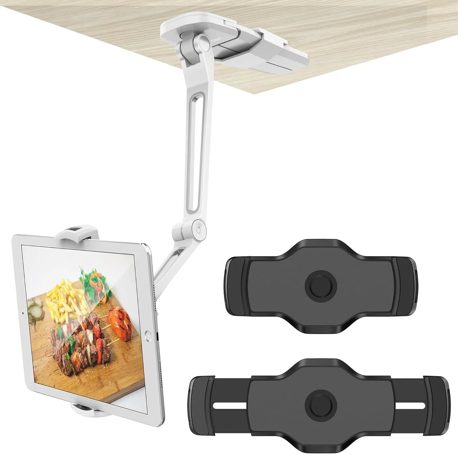 پایه نگهدارنده آیپد AboveTEK زیر کابینتی، پایه دیواری آیپد 360 درجه با انعطاف پذیری بالا برای آشپزخانه، نگهدارنده تبلت زیر سقفی و زیر پیشخوان، پایه آیپد آشپزخانه مناسب برای آیپد 4.7 تا 13.5 اینچی، مینی، ایر، سرفیس پرو - سفید