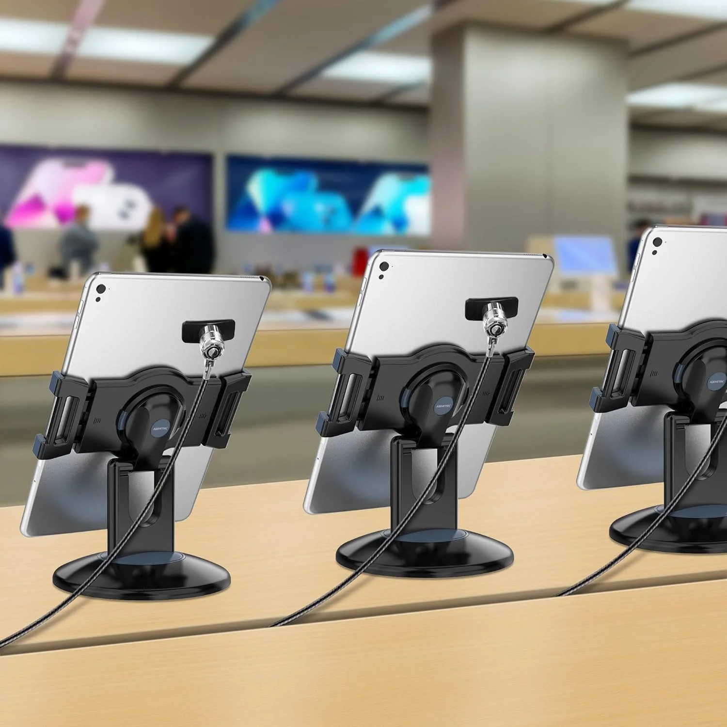 پایه نگهدارنده تبلت چرخان 360 درجه AboveTEK، مناسب برای آیپد مینی پرو 6 تا 13.5 اینچی، قفل لپ تاپ، کابل امنیتی قفل تبلت، کیت قفل آیپد فولادی بادوام با لنگرهای چسبی و 2 کلید