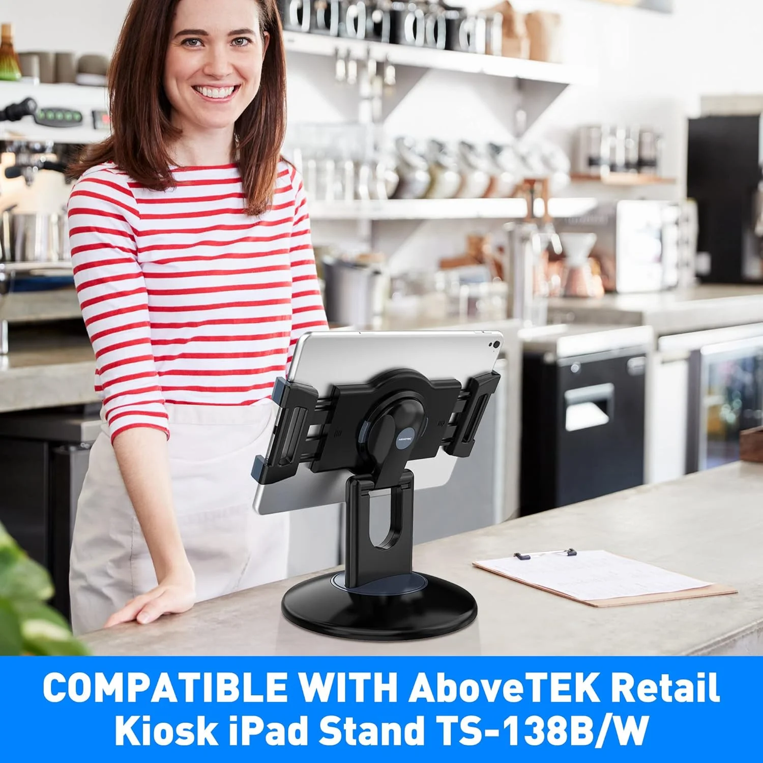 نگهدارنده تبلت کیوسکی فروشگاهی AboveTEK با قابلیت تنظیم عرض یا ارتفاع در محدوده 6.6 تا 8.0 اینچ (فقط نگهدارنده)، سازگار با پایه تبلت فروشگاهی (TS-138B)