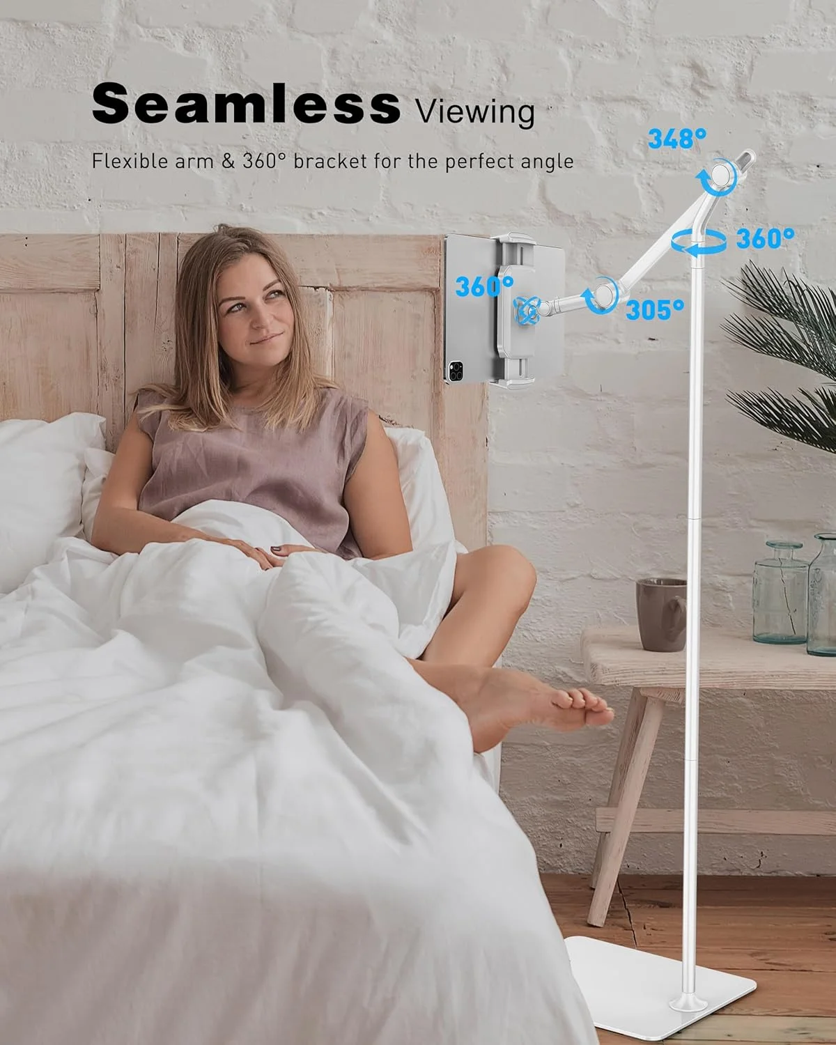 پایه نگهدارنده تبلت AboveTEK، پایه شیک و قابل تنظیم ارتفاع آیپد با پایه ثابت، نگهدارنده آلومینیومی با چرخش 360 درجه برای کنار تخت یا مبل، مناسب برای آیپد پرو 12.9/ایر/مینی 4.7-13.5 اینچی، گلکسی تب، آیفون، کیندل (سفید) پایه نگهدارنده تبلت AboveTEK، پایه شیک و قابل تنظیم ارتفاع آیپد با پایه ثابت، نگهدارنده آلومینیومی با چرخش 360 درجه برای کنار تخت یا مبل، مناسب برای آیپد پرو 12.9/ایر/مینی 4.7-13.5 اینچی، گلکسی تب، آیفون، کیندل (سفید)