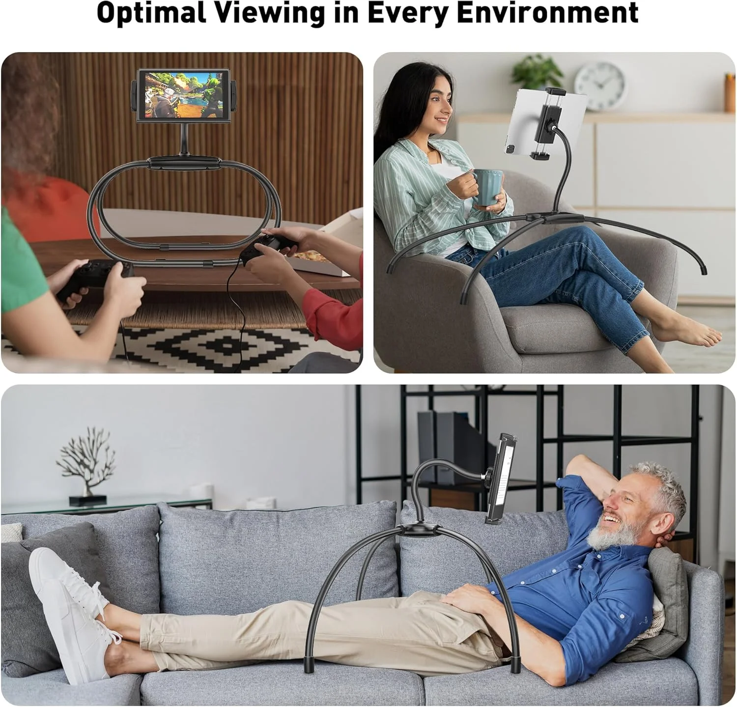 پایه نگهدارنده تبلت AboveTEK برای تخت، پایه نگهدارنده تبلت قابل تنظیم، نگهدارنده 360 درجه بدون دست برای مطالعه در تخت، سازگار با تبلت/آیپد/کیندل/تلفن/سامسونگ 4.7 تا 15.6 اینچی - بادوام و انعطاف پذیر