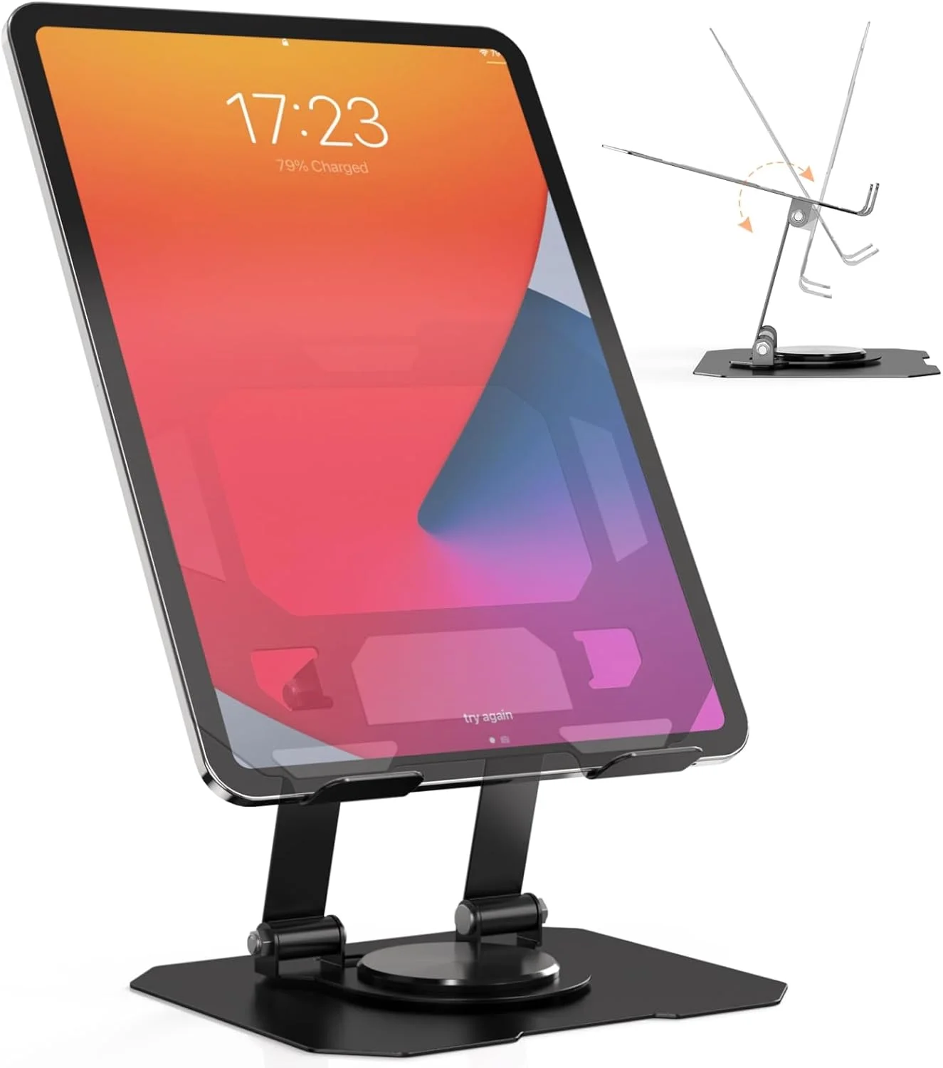 پایه رومیزی تبلت تاشو با قابلیت چرخش 360 درجه، مناسب برای تبلت های 4 تا 16 اینچی، محافظت سیلیکونی ضد لغزش، طراحی دفع حرارت، مشکی مات پایه رومیزی تبلت تاشو با قابلیت چرخش 360 درجه، مناسب برای تبلت های 4 تا 16 اینچی، محافظت سیلیکونی ضد لغزش، طراحی دفع حرارت، مشکی مات