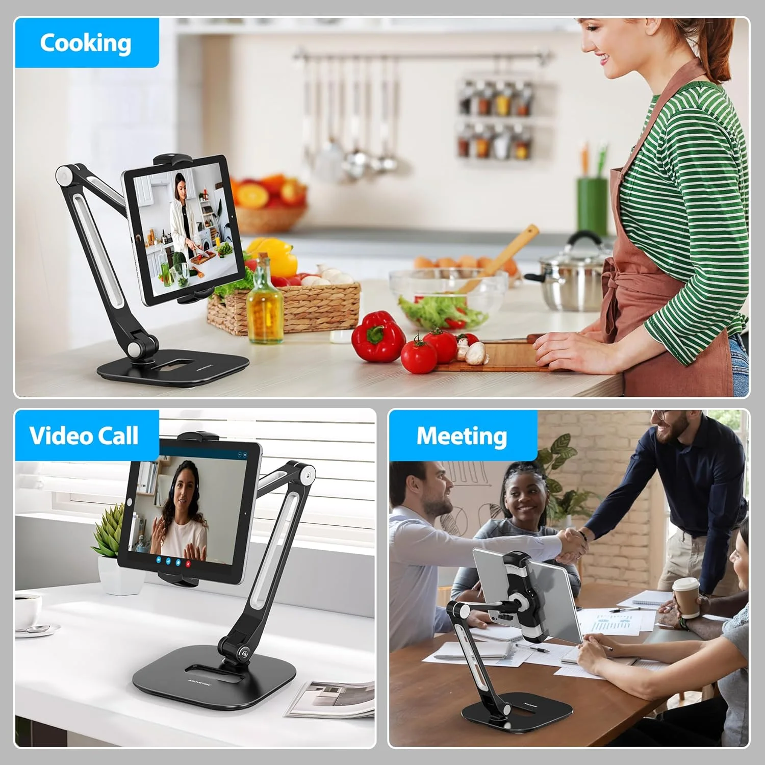 پایه تبلت AboveTEK، نگهدارنده تبلت آیپد با قابلیت تنظیم چند زاویه، پایه رومیزی آلومینیومی چرخان 360 درجه مناسب برای آیپد/مینی/ایر/پرو 4 تا 11 اینچی (قطری) برای کیوسک تجاری اداری - مشکی