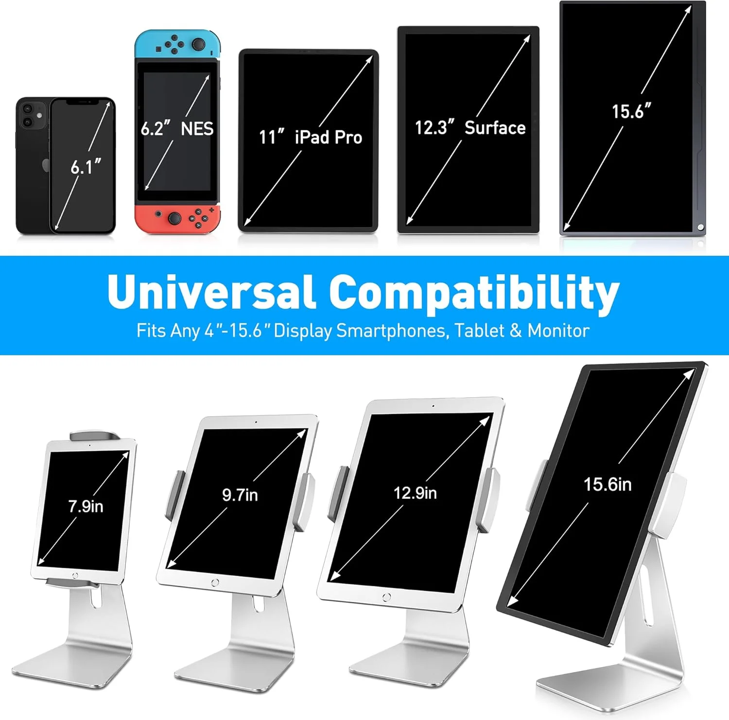 پایه تبلت شیک AboveTEK، نگهدارنده آلومینیومی آیپد، پایه های کیوسک رومیزی POS برای آیپد/مانیتور قابل حمل 7-15.6 اینچی، پایه تبلت برای ویترین، دفتر، میز پذیرش پایه تبلت شیک AboveTEK، نگهدارنده آلومینیومی آیپد، پایه های کیوسک رومیزی POS برای آیپد/مانیتور قابل حمل 7-15.6 اینچی، پایه تبلت برای ویترین، دفتر، میز پذیرش