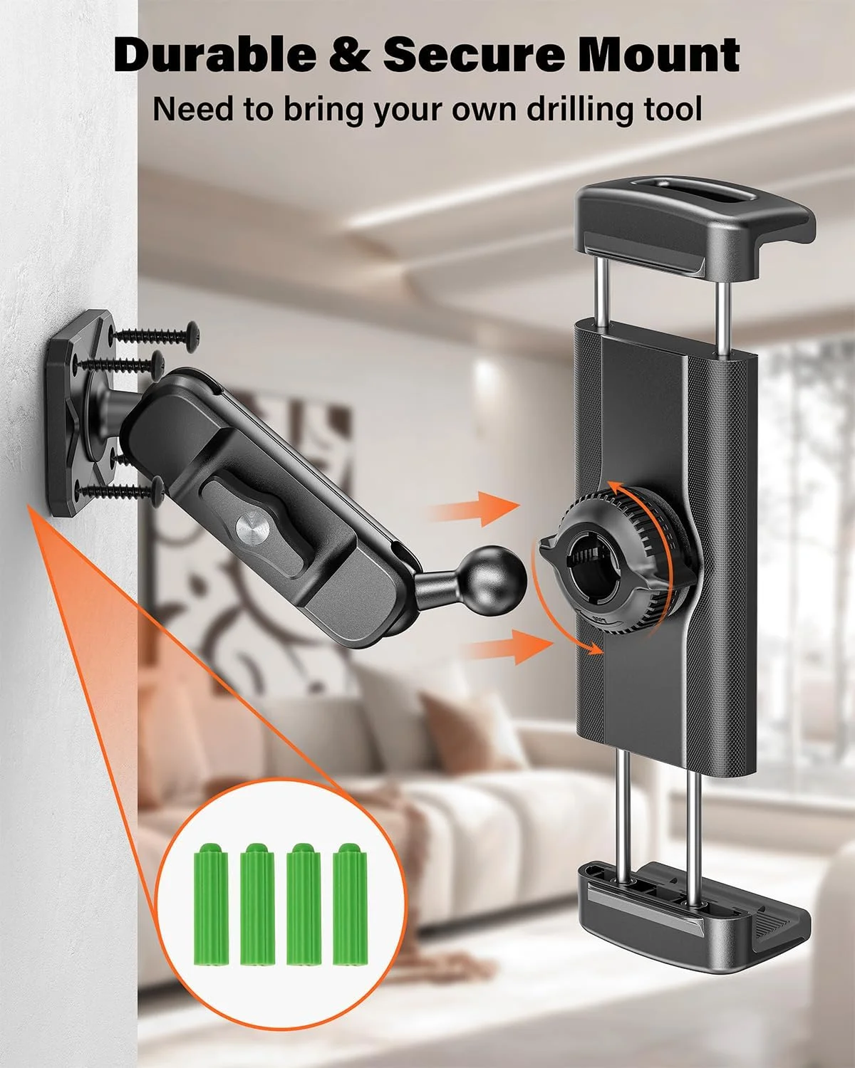 پایه دیواری تبلت A2C برای آیپد، نگهدارنده تبلت دیواری مقاوم برای آشپزخانه، پایه و بازوی فلزی با قابلیت چرخش 360 درجه، سازگار با دستگاه های 4.7 تا 13 اینچی