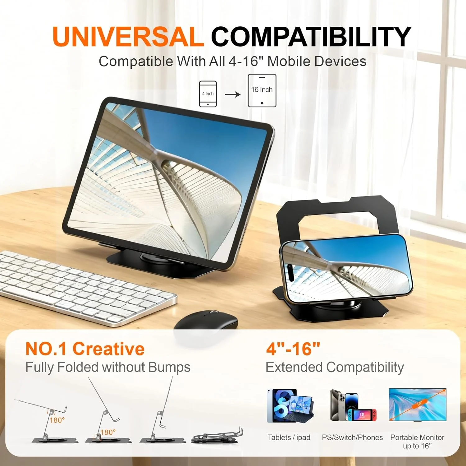 پایه رومیزی تبلت تاشو با قابلیت چرخش 360 درجه، مناسب برای تبلت های 4 تا 16 اینچی، محافظت سیلیکونی ضد لغزش، طراحی دفع حرارت، مشکی مات پایه رومیزی تبلت تاشو با قابلیت چرخش 360 درجه، مناسب برای تبلت های 4 تا 16 اینچی، محافظت سیلیکونی ضد لغزش، طراحی دفع حرارت، مشکی مات