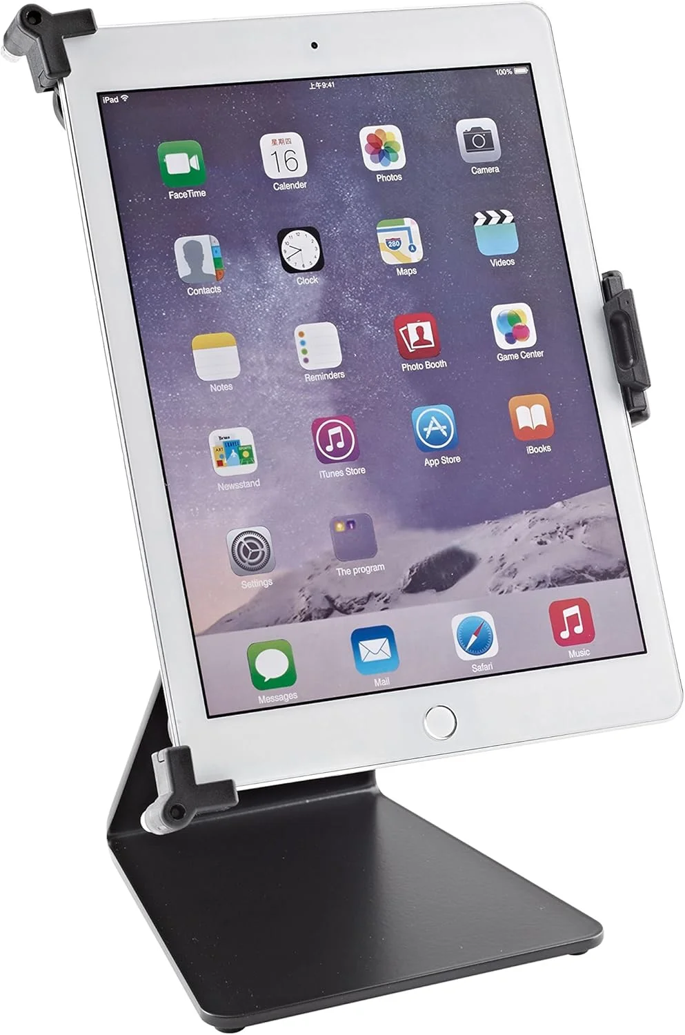 پایه رومیزی تبلت یونیورسال K&M Konig & Meyer 19792.016.55 | پایه ثابت | قفل محکم | رهاسازی سریع | چرخش عمودی/افقی | تنظیم زاویه | قابل حمل | ساخت آلمان | مشکی