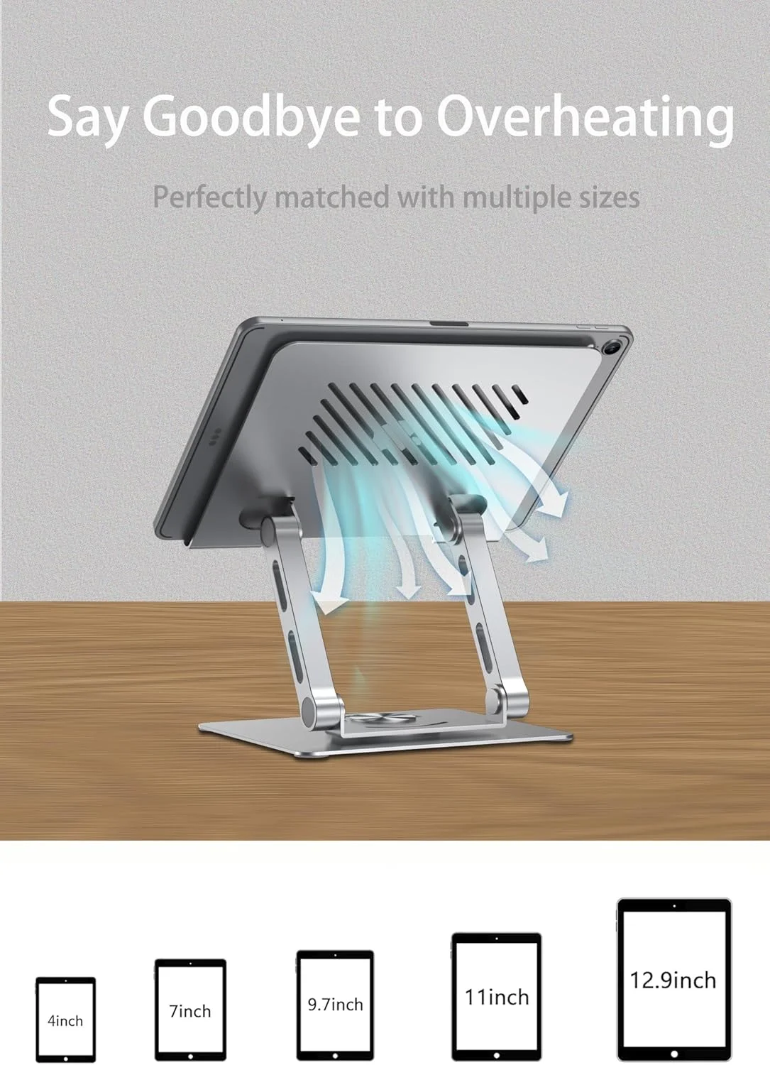 پایه نگهدارنده تبلت رومیزی با پایه چرخان 360 درجه، نگهدارنده فلزی قابل تنظیم آیپد برای دسکتاپ، پایه مانیتور جامد چند زاویه سازگار با کیندل، آیپد پرو 12.9، آیپد ایر مینی 6 5 4 3 2، نقره ای پایه نگهدارنده تبلت رومیزی با پایه چرخان 360 درجه، نگهدارنده فلزی قابل تنظیم آیپد برای دسکتاپ، پایه مانیتور جامد چند زاویه سازگار با کیندل، آیپد پرو 12.9، آیپد ایر مینی 6 5 4 3 2، نقره ای