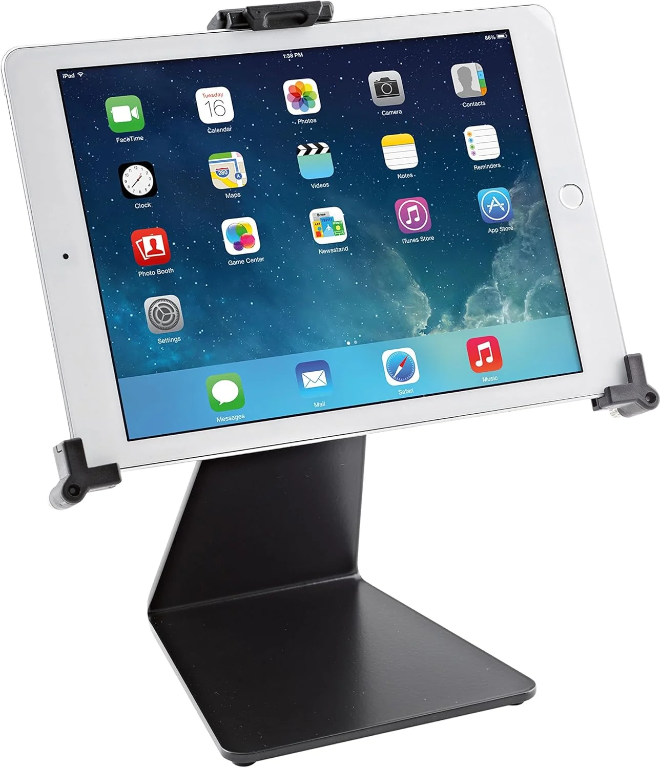 پایه رومیزی تبلت یونیورسال K&M Konig & Meyer 19792.016.55 | پایه ثابت | قفل محکم | رهاسازی سریع | چرخش عمودی/افقی | تنظیم زاویه | قابل حمل | ساخت آلمان | مشکی