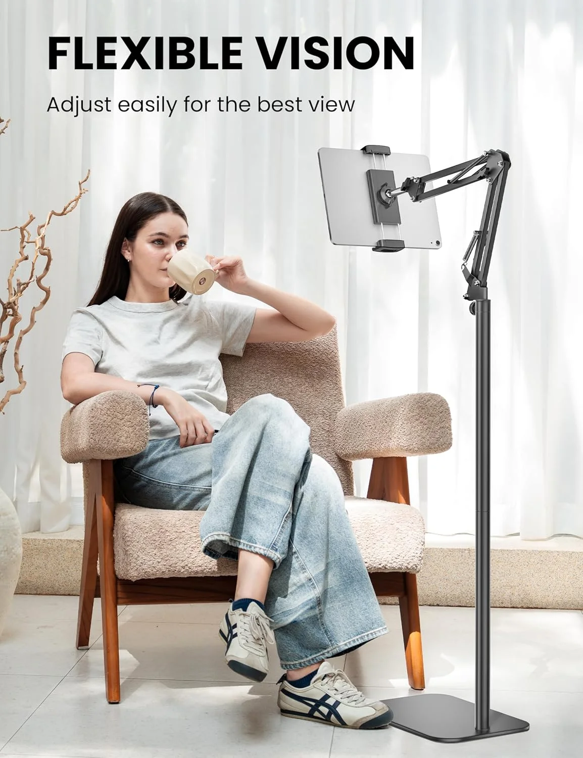 پایه نگهدارنده تبلت، پایه فلزی نگهدارنده تبلت با قابلیت چرخش 360 درجه، پایه آیپد با ارتفاع و زاویه قابل تنظیم، نگهدارنده تبلت جهانی برای آیپد/تلفن/کیندل/تبلت/کتابخوان الکترونیکی و همه دستگاه های صفحه نمایش 4.7 تا 12.9 اینچی