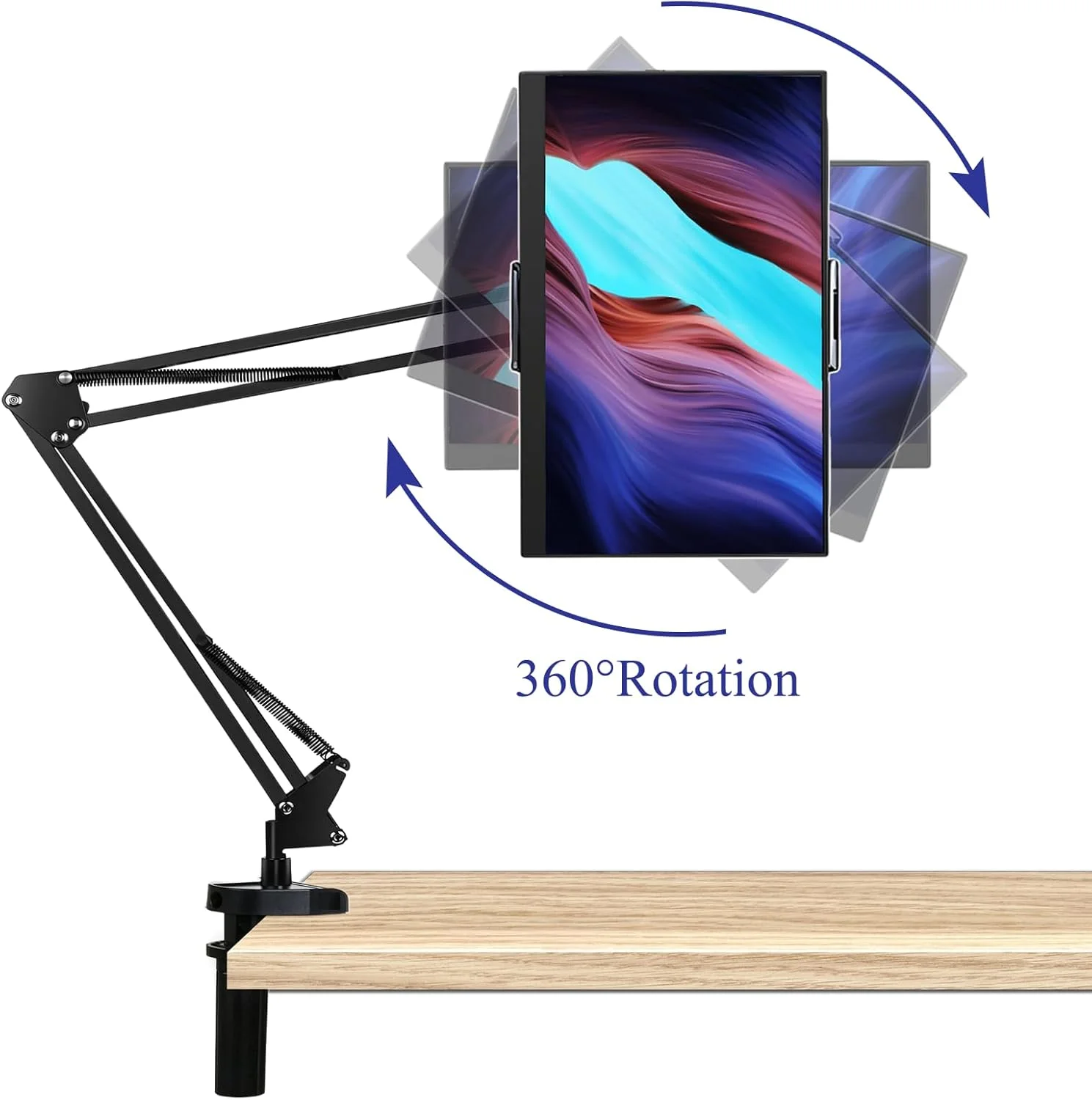 پایه بازویی نگهدارنده تبلت برای مانیتورهای قابل حمل 4.7 تا 17.3 اینچی، هولدر تاشو و قابل تنظیم 360 درجه تلفن همراه برای میز، پایه تبلت سازگار با آیپد، سامسونگ گلکسی تب، سرفیس پرو، مانیتور قابل حمل 15.6/16/17.3 اینچی