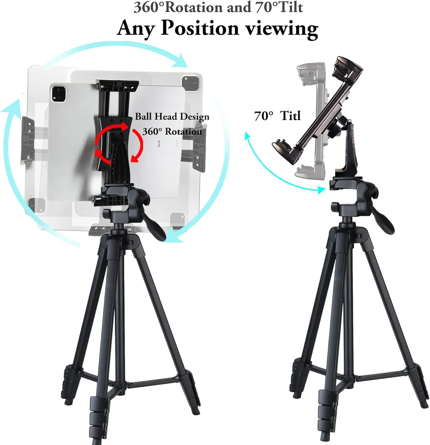 پایه نگهدارنده تبلت Peastrex به همراه سه پایه 60 اینچی و ریموت بلوتوثی مناسب برای آیپد پرو ایر مینی 12.9 11 10.5، سرفیس گلکسی تب، آیفون، تلفن همراه و تبلت 3.5 تا 13.5 اینچی، ضبط ویدیو و دوربین