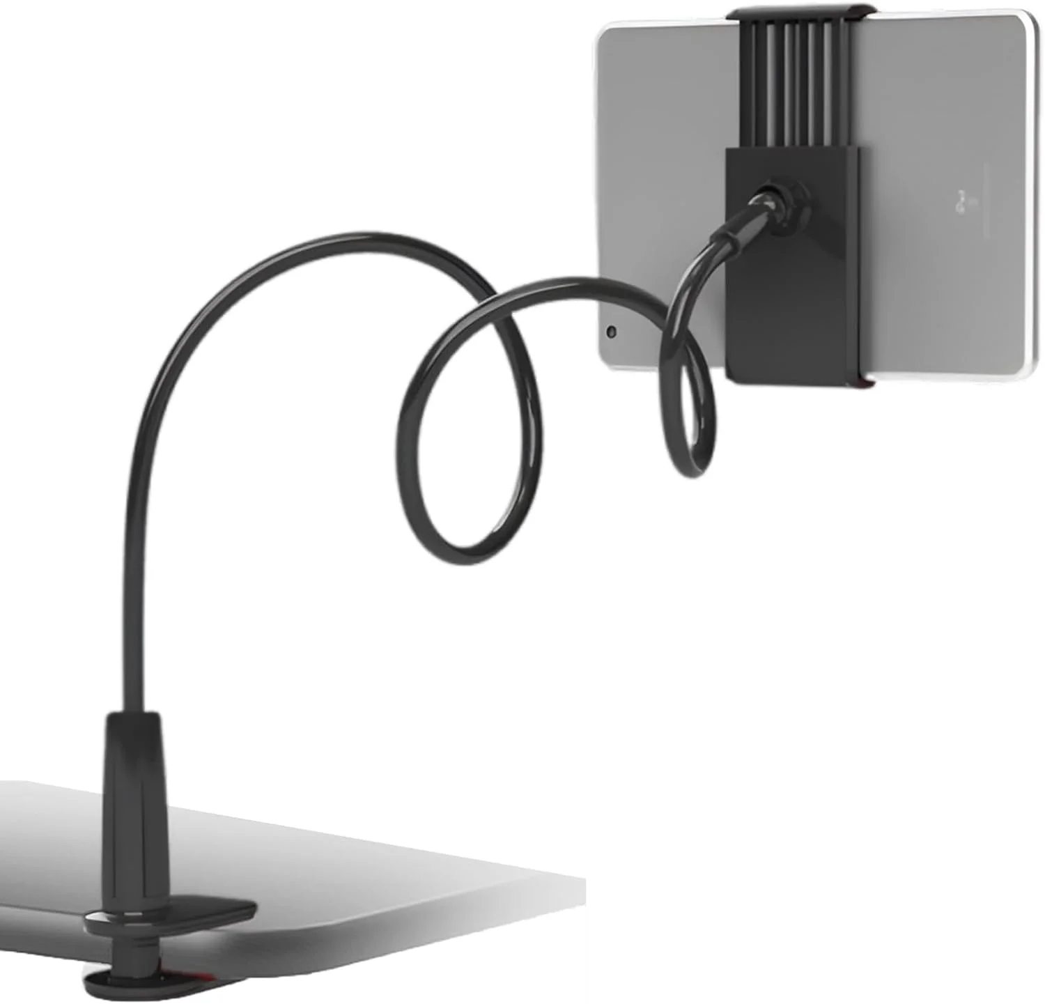 نگهدارنده تبلت، پایه تبلت تخت خوابی با بازوی منعطف گردنی و گیره 360 درجه، نگهدارنده تبلت با گیره بازوی منعطف، نگهدارنده کتابخوان الکترونیکی برای مطالعه در تخت، مشکی