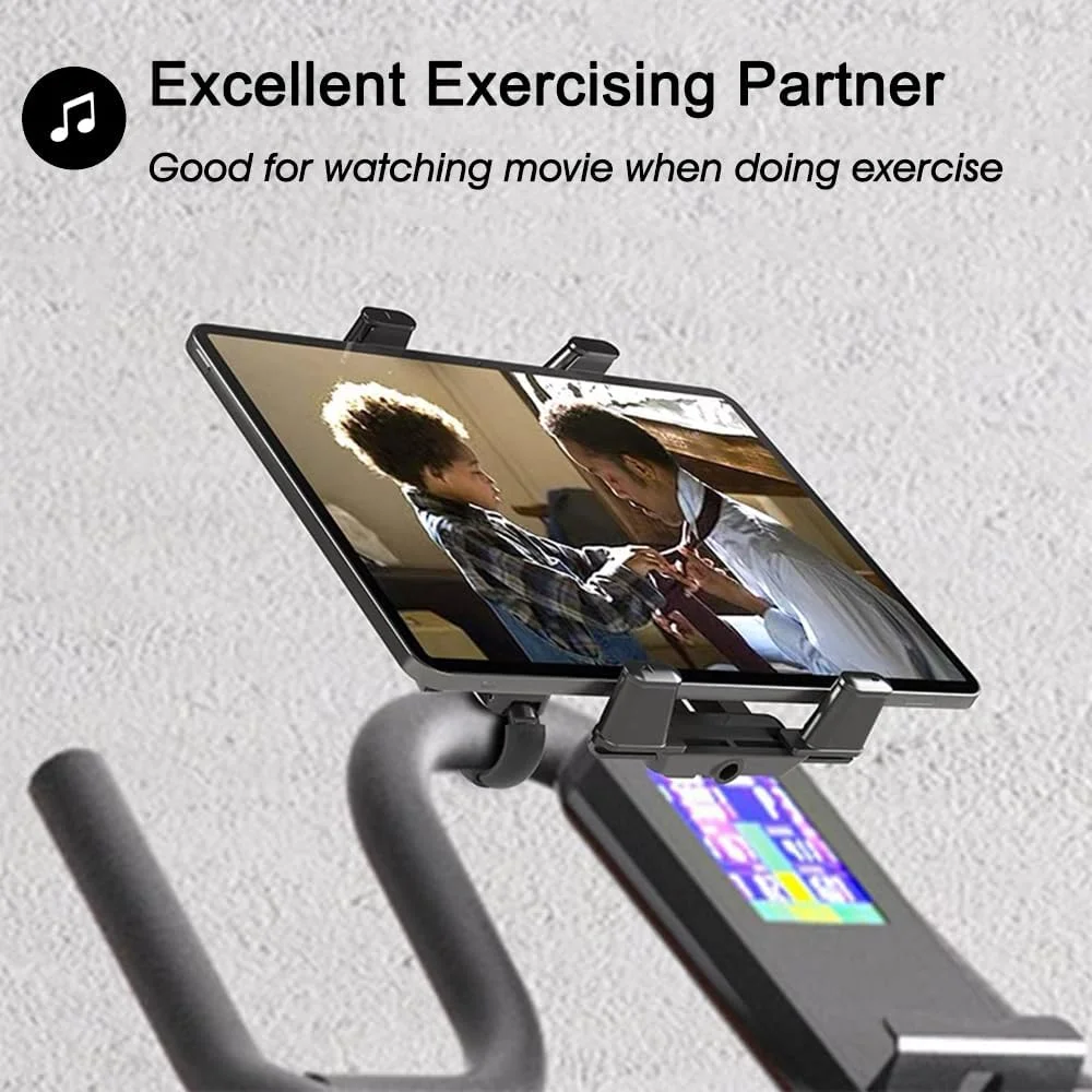 پایه نگهدارنده تبلت برای دوچرخه ثابت، با قابلیت تنظیم 360 درجه - پایه نگهدارنده تبلت برای تردمیل - پایه نگهدارنده گوشی و تبلت برای دوچرخه ورزشی داخل خانه، مناسب برای دستگاه‌های 4.7 تا 12.9 اینچی آیفون، آیپد/پرو مینی/ایر