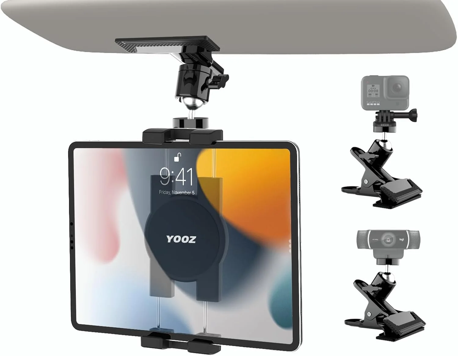 پایه نگهدارنده تبلت آفتابگیر خودرو YOOZ، گیره نگهدارنده تبلت آفتابگیر کامیون [گیره ارتقا یافته هرگز نمی افتد] گیره تلفن چند منظوره خودرو با پیچ 1/4 اینچی، برای آیپد، گلکسی تب، فایر، آیفون، 4-12.9 اینچ
