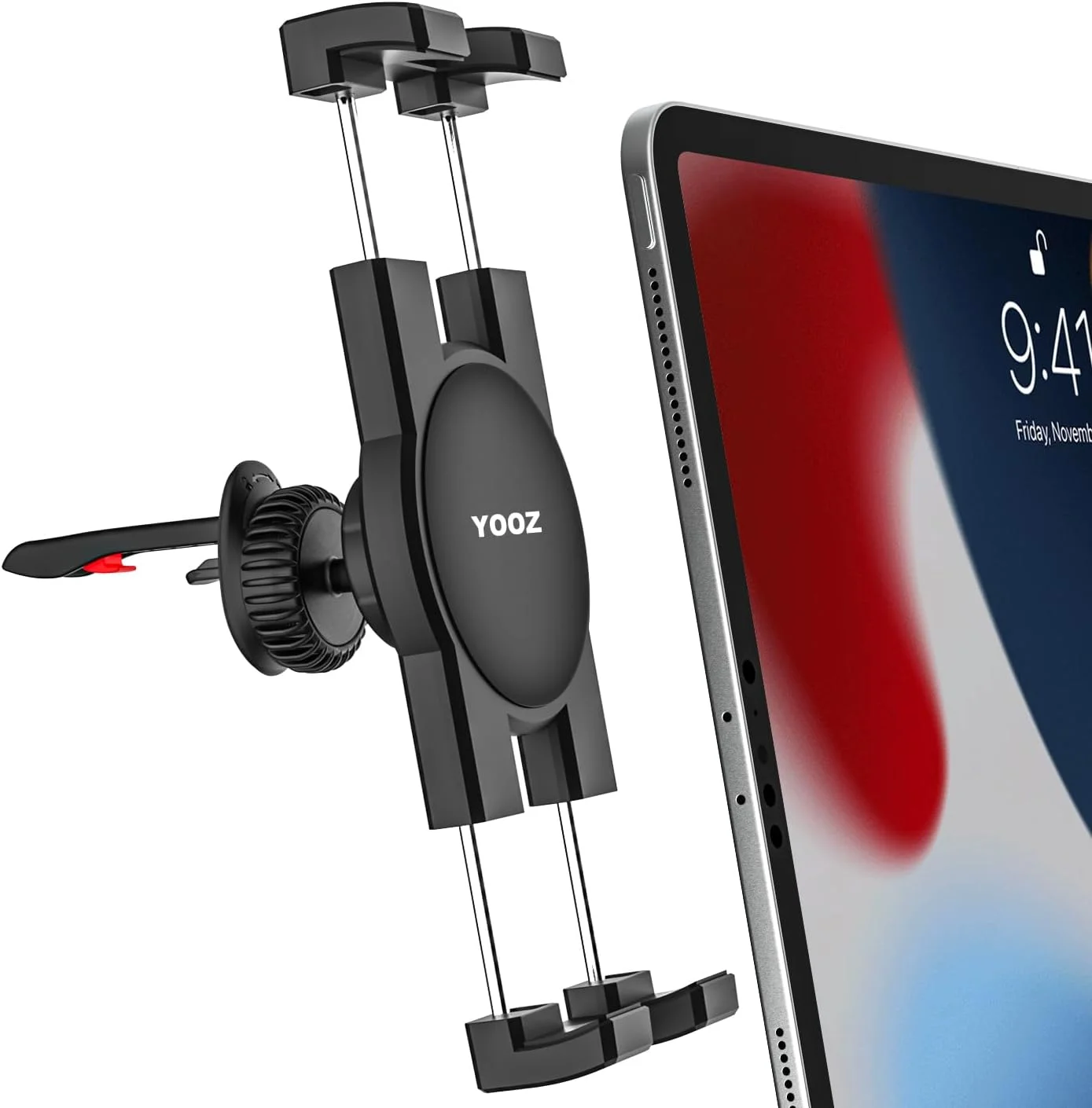 پایه نگهدارنده تبلت YOOZ برای دریچه هوا خودرو، هولدر تبلت و گوشی موبایل برای دریچه کولر خودرو [گیره ارتقا یافته بدون لرزش] مناسب برای آیپد پرو ایر مینی، گلکسی تب، کیندل، فایر، آیفون 16 15 پرو مکس، 4-12.9 اینچ