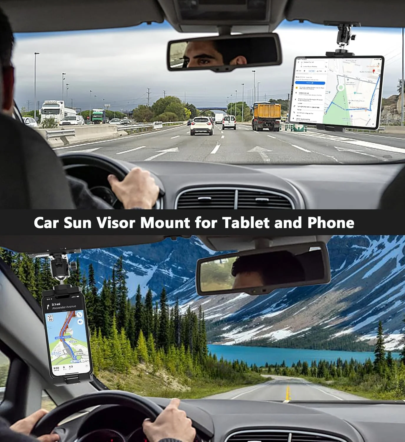 پایه نگهدارنده تبلت آفتابگیر خودرو YOOZ، گیره نگهدارنده تبلت آفتابگیر کامیون [گیره ارتقا یافته هرگز نمی افتد] گیره تلفن چند منظوره خودرو با پیچ 1/4 اینچی، برای آیپد، گلکسی تب، فایر، آیفون، 4-12.9 اینچ