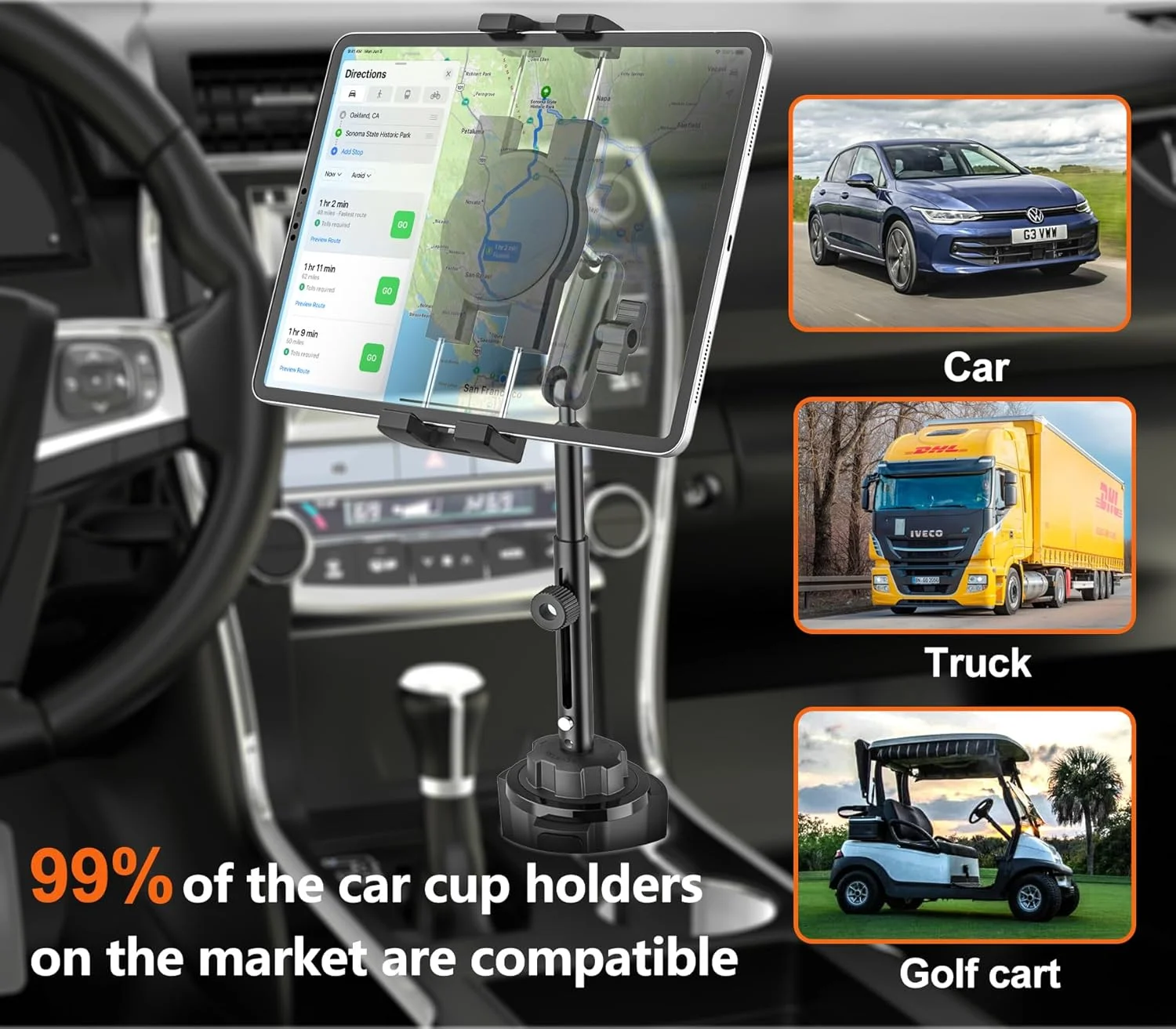 پایه نگهدارنده تبلت یوز داخل خودرو [طراحی تلسکوپی بازوی فلزی] پایه نگهدارنده آیپد داخل جا لیوانی مناسب کامیون، کاروان با بازوی بلند قابل تنظیم برای آیپد پرو ایر مینی، گلکسی تب، کیندل، فایر، گوشی و تبلت های 4 تا 13 اینچی