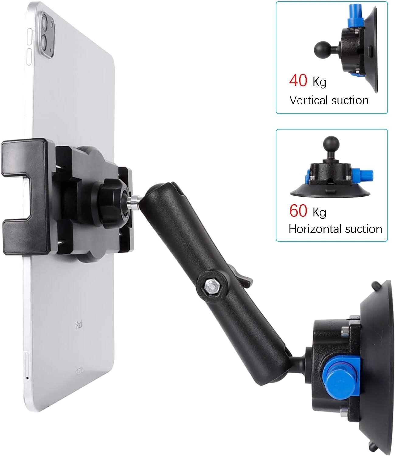 پایه مکشی خودرو Xik برای آیپد، پایه مکش خلاء پمپ هوا، پایه تبلت با چرخش 360 درجه برای شیشه جلو/پنجره/آینه کامیون، سازگار با آیپد پرو/ایر مینی/تبلت های 4.7 تا 12.9 اینچی