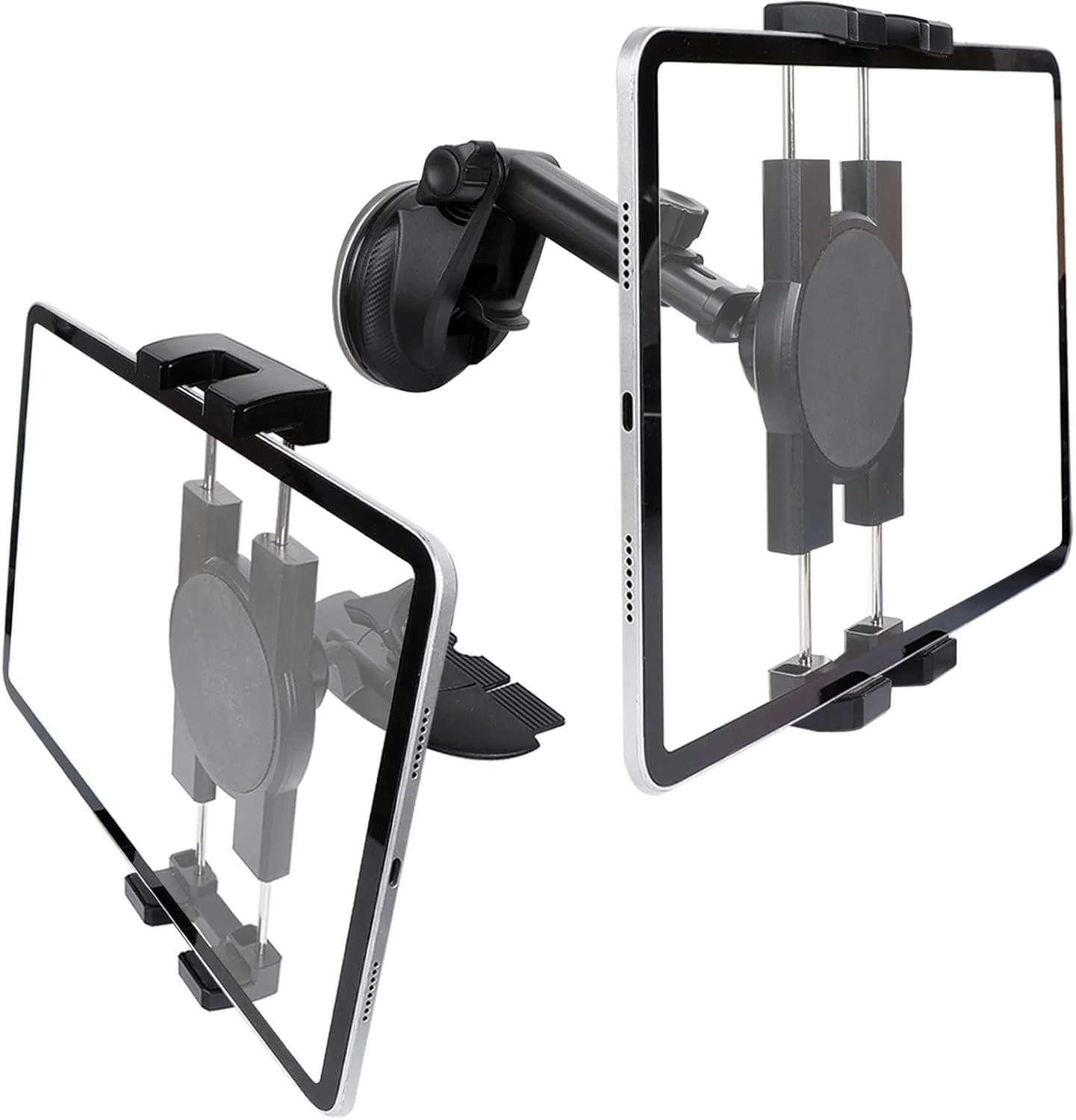 پایه نگهدارنده تبلت خودرو XIK مدل یونیورسال - پایه 2 در 1 [شیار CD + مکنده] برای شیشه جلو، داشبورد، پخش کننده CD - استند ایمن برای آیپد و تمام تبلت های 4.7 اینچ تا 12.9 اینچ