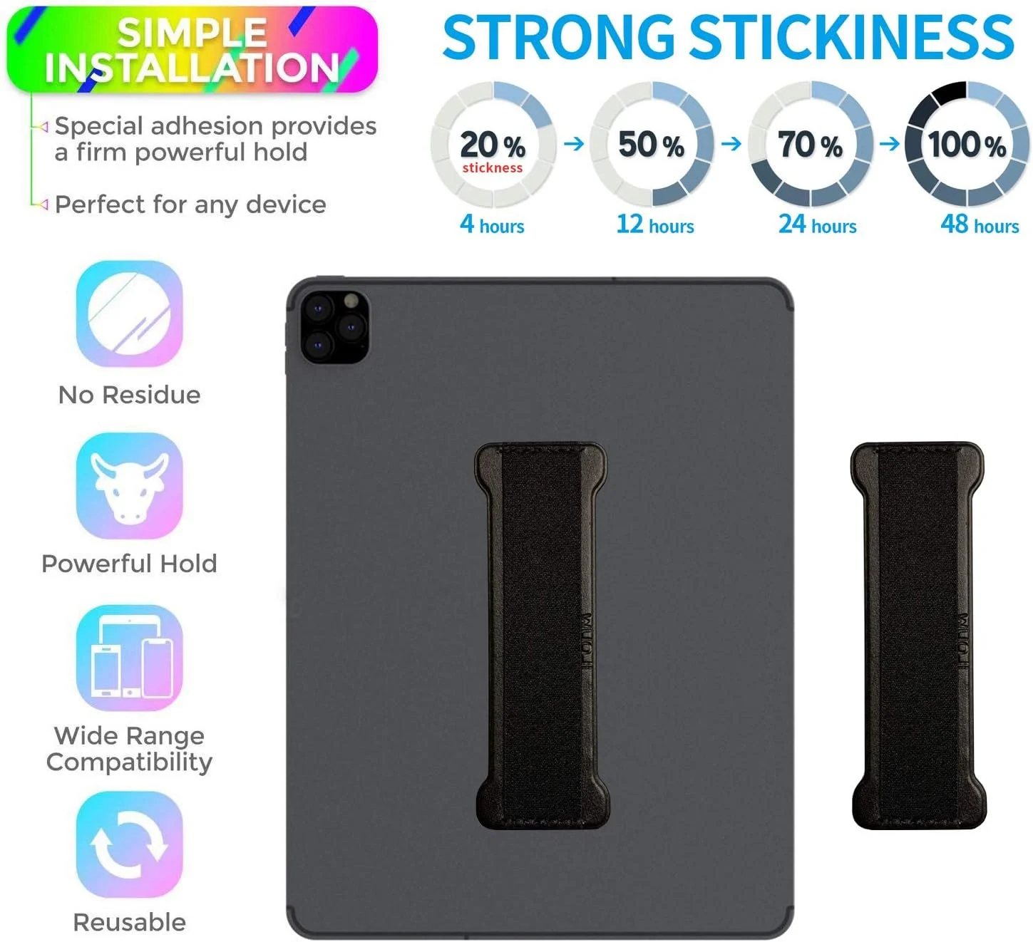 نگهدارنده بند دستی انگشتی برای تبلت ها - بند نگهدارنده دستی آیپد، بند نگهدارنده دستی تبلت، دستگیره نگهدارنده تبلت آیپد و گوشی بزرگ (مشکی) - 2 عدد