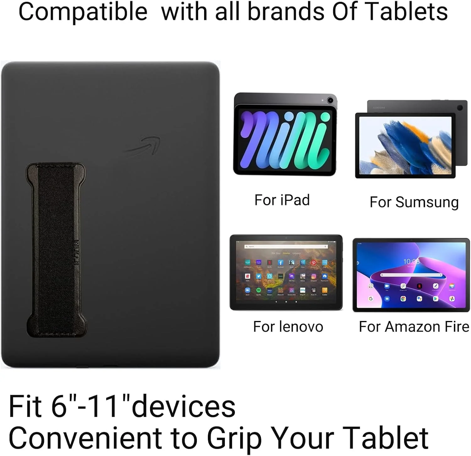 نگهدارنده بند دستی انگشتی برای تبلت ها - بند نگهدارنده دستی آیپد، بند نگهدارنده دستی تبلت، دستگیره نگهدارنده تبلت آیپد و گوشی بزرگ (مشکی) - 2 عدد