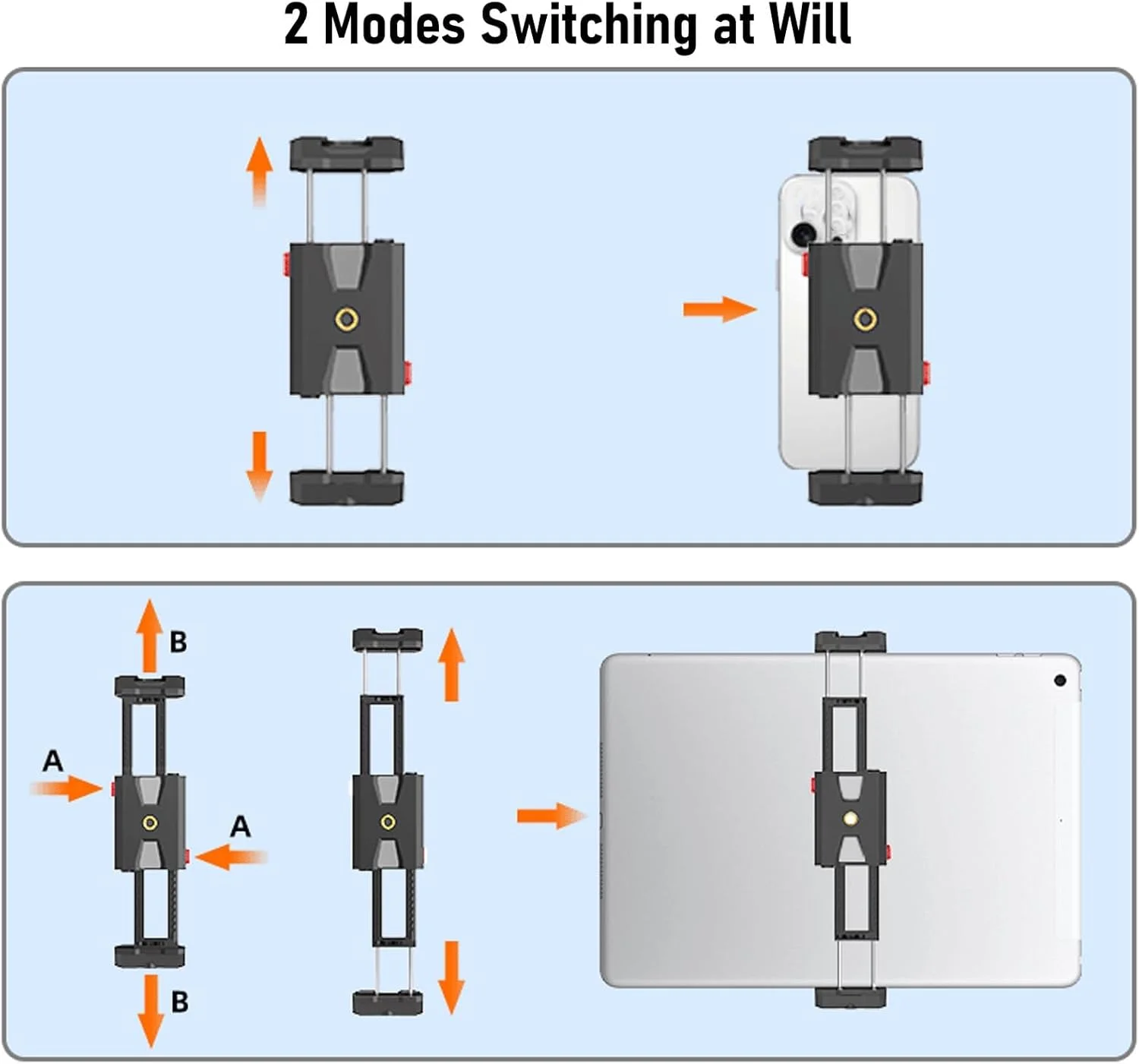 گیره تبلت و تلفن همراه، آداپتور نگهدارنده تبلت با اندازه قابل تنظیم برای تلفن های هوشمند، با مانت کفشک سرد و سوراخ های پیچ 1/4 اینچی دوتایی برای پخش زنده و ولاگ گیره تبلت و تلفن همراه، آداپتور نگهدارنده تبلت با اندازه قابل تنظیم برای تلفن های هوشمند، با مانت کفشک سرد و سوراخ های پیچ 1/4 اینچی دوتایی برای پخش زنده و ولاگ