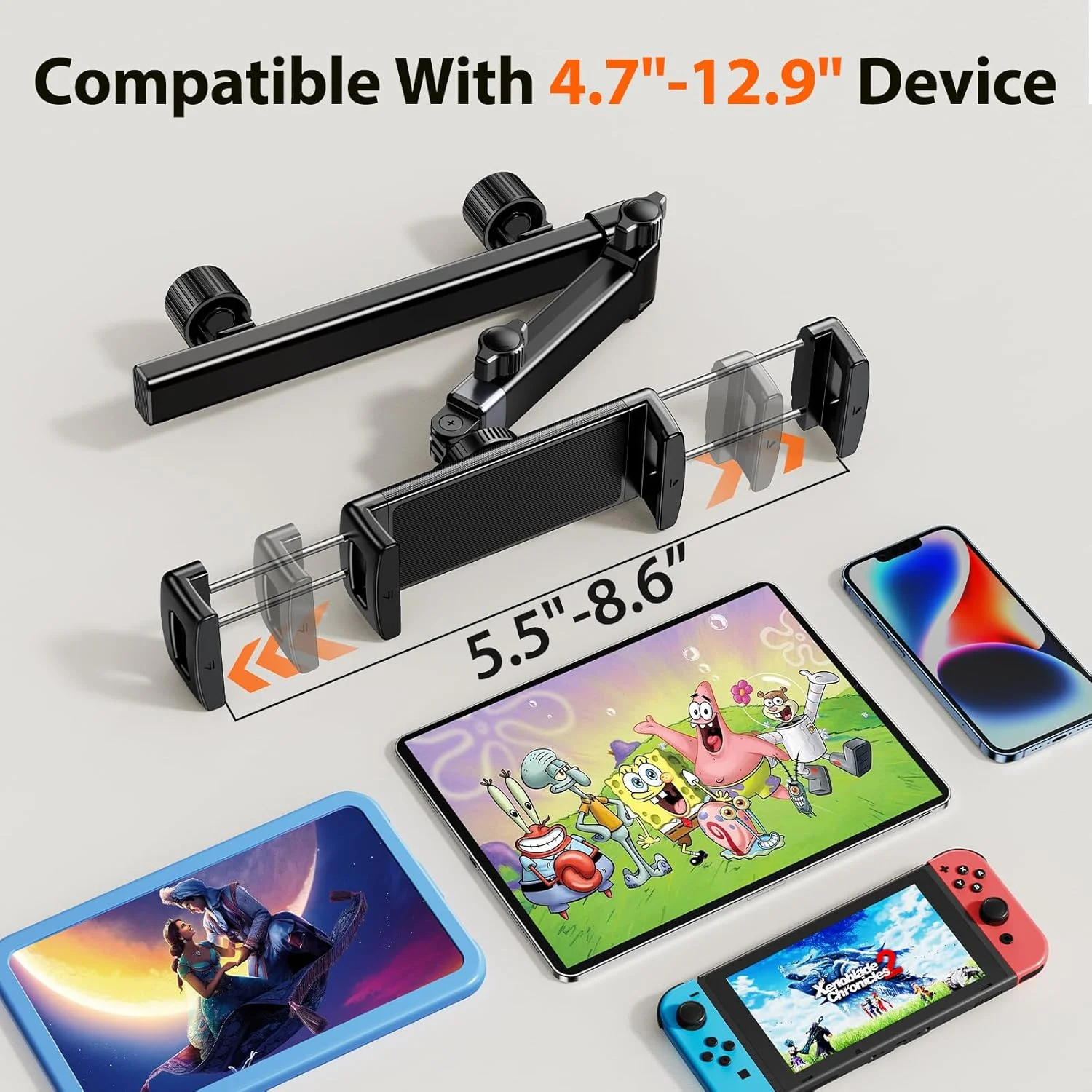 نگهدارنده تبلت برای خودرو، [بازوی اکستنشن دو محوره آلومینیومی] نگهدارنده آیپد برای خودرو، نگهدارنده تبلت صندلی عقب برای کودکان، پایه آیپد خودرو برای تبلت آیپد مینی پرو 12.9 نسل دهم و نهم