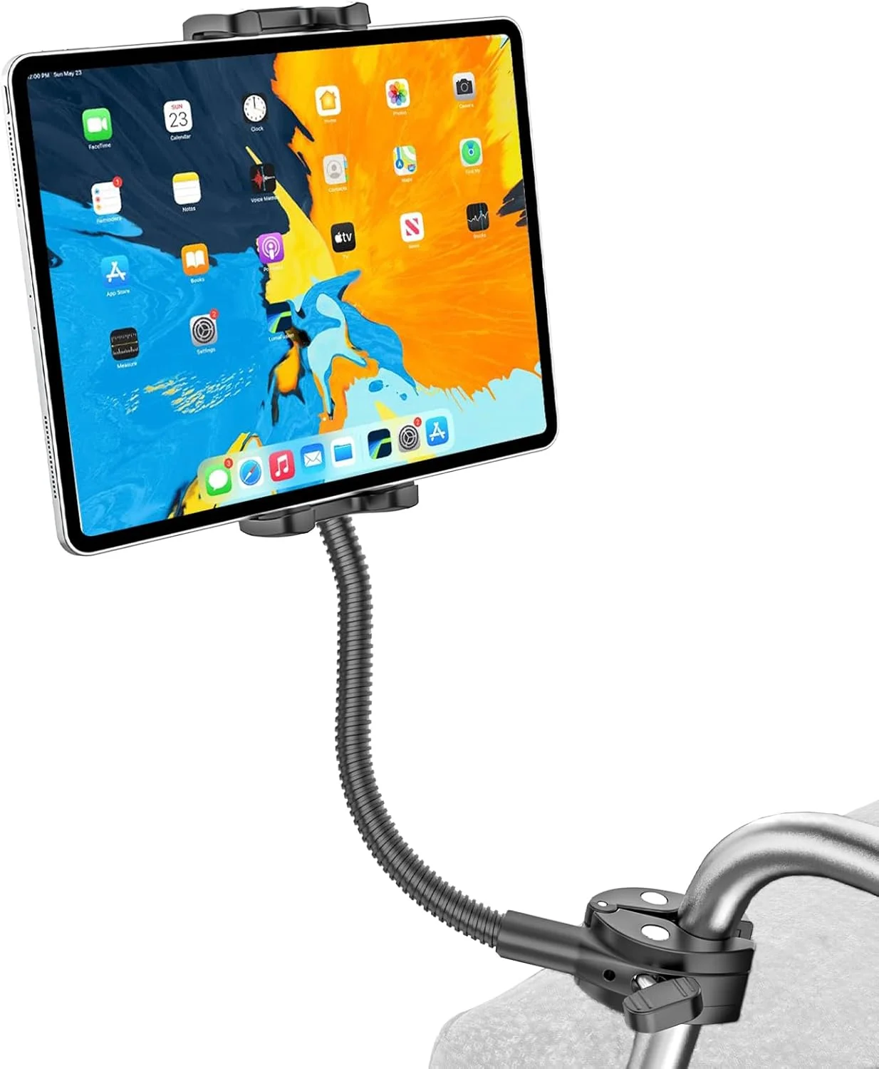 نگهدارنده تبلت برای دسته ویلچر [نسخه حرفه ای] بازوی بلند گردنی، گیره نگهدارنده تبلت ویلچر برقی برای آیپد پرو 12.9 11 ایر مینی، گلکسی تب، آیفون، دستگاه 4-13 اینچی