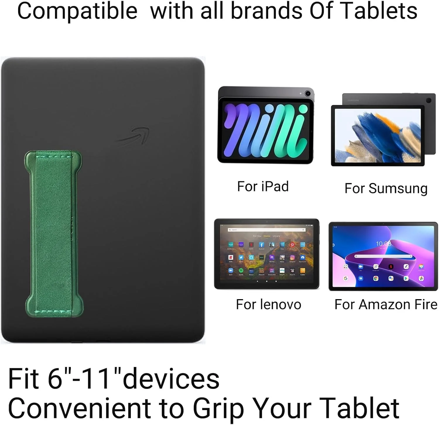 نگهدارنده دستی تبلت و آیپد، بند نگهدارنده دستی تبلت، دسته نگهدارنده جهانی برای آیپد، کیندل، تبلت های مینی و کیف ها (سبز) - 2 عدد
