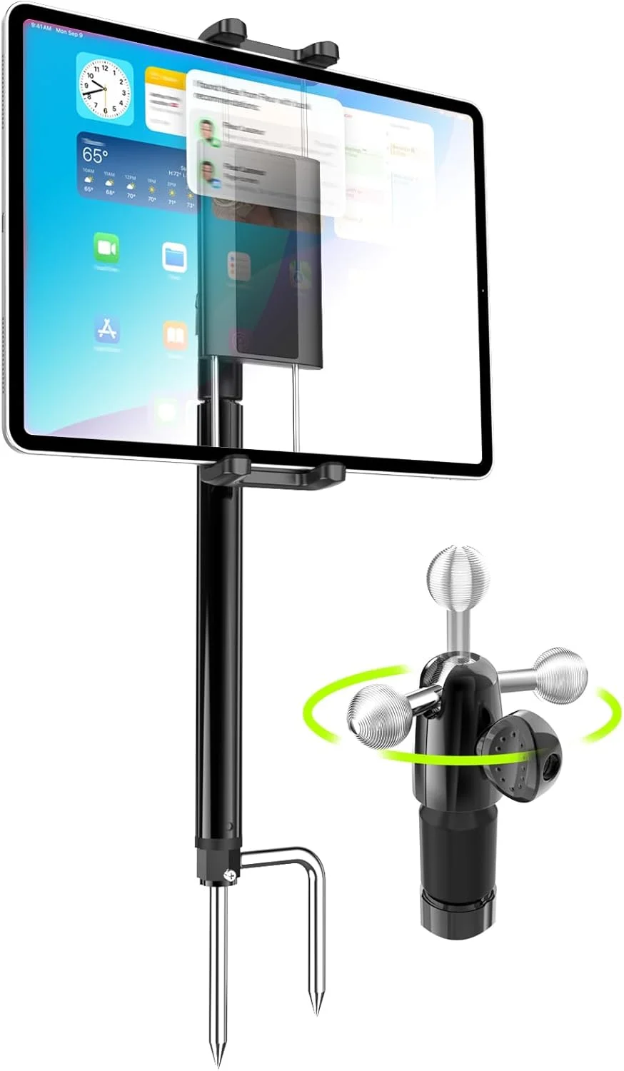 پایه نگهدارنده تبلت و گوشی گلف به همراه مونوپاد، بازوی فلزی 57 اینچی تلسکوپی، مناسب برای چمن، سازگار با آیپد پرو/ایر/مینی 4.7 تا 13 اینچی، آیفون، گلکسی زد، کتاب الکترونیکی
