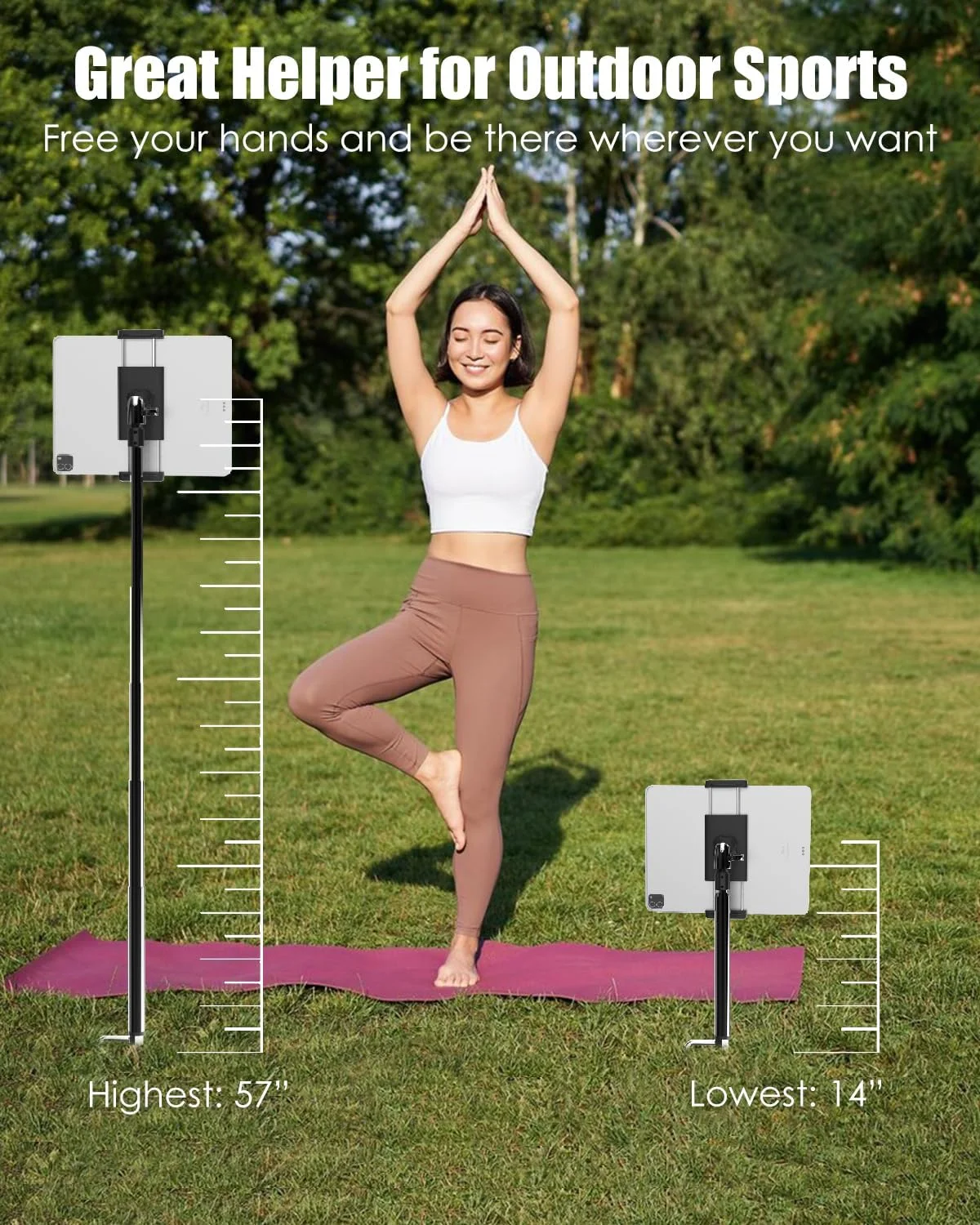 پایه نگهدارنده تبلت و گوشی گلف به همراه مونوپاد، بازوی فلزی 57 اینچی تلسکوپی، مناسب برای چمن، سازگار با آیپد پرو/ایر/مینی 4.7 تا 13 اینچی، آیفون، گلکسی زد، کتاب الکترونیکی