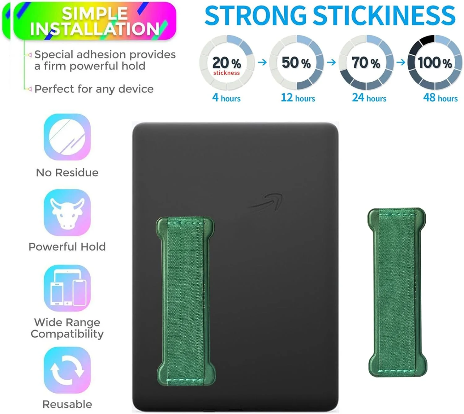 نگهدارنده دستی تبلت و آیپد، بند نگهدارنده دستی تبلت، دسته نگهدارنده جهانی برای آیپد، کیندل، تبلت های مینی و کیف ها (سبز) - 2 عدد