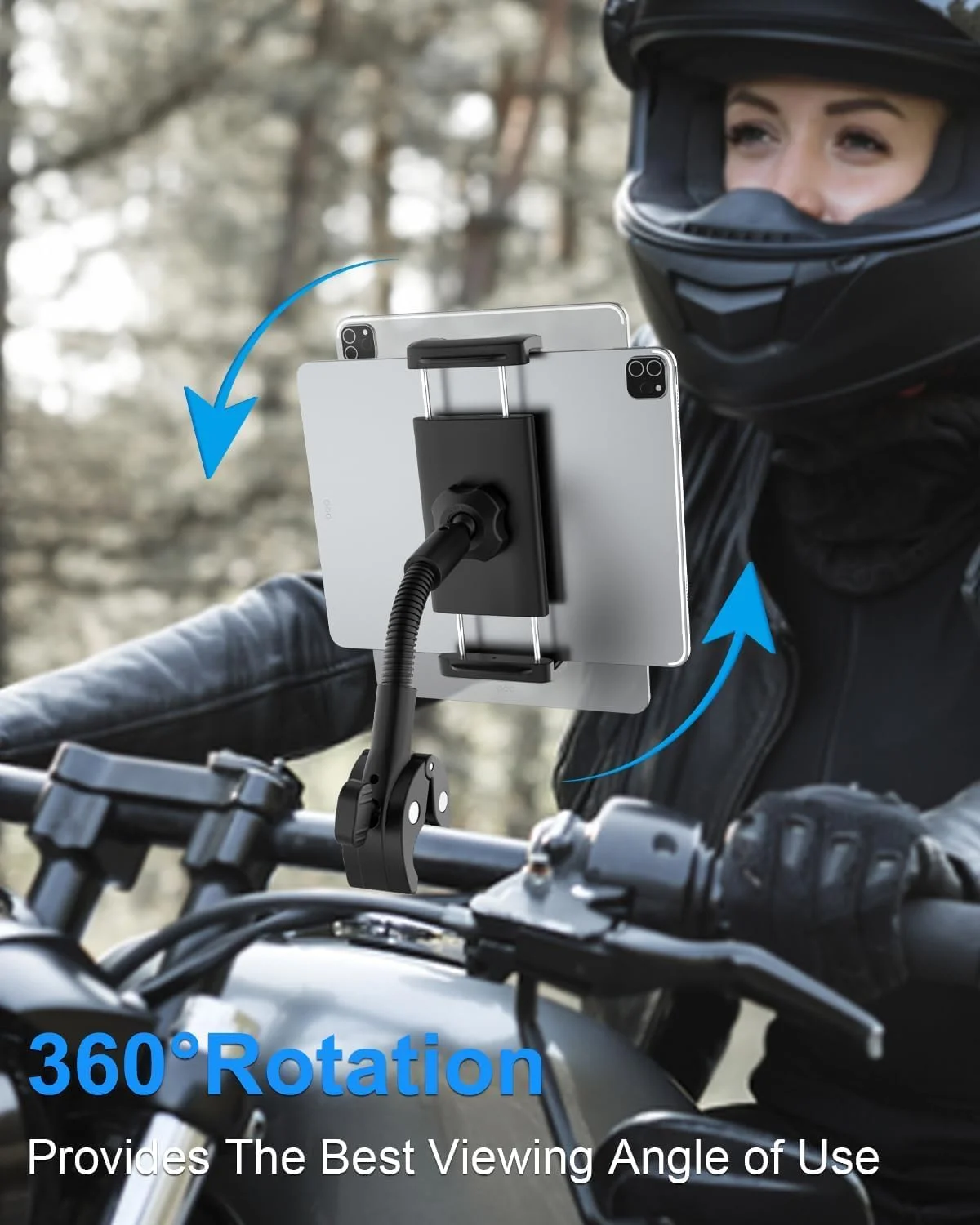 نگهدارنده تبلت دوچرخه یا موتور سیکلت، پایه گیره آیپد گردنی منعطف برای فرمان دوچرخه های جاده ای، برقی، اسکوتر، موتور، نگهدارنده تبلت جهانی دوچرخه سواری برای آیپد/آیفون/زد فولد 4-13 اینچی