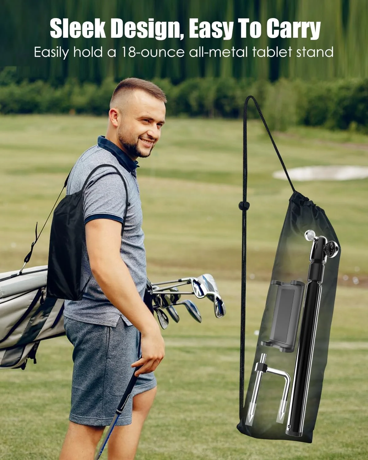 پایه نگهدارنده تبلت و گوشی گلف به همراه مونوپاد، بازوی فلزی 57 اینچی تلسکوپی، مناسب برای چمن، سازگار با آیپد پرو/ایر/مینی 4.7 تا 13 اینچی، آیفون، گلکسی زد، کتاب الکترونیکی