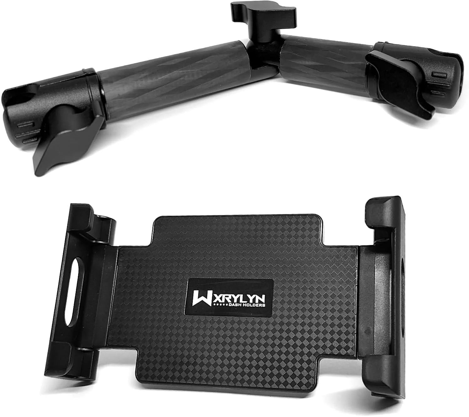 پایه تبلت یونیورسال با گیره قابل تنظیم 15-23 میلی‌متری برای آیپد پرو/ایر/مینی، تبلت‌های سامسونگ و بازوی نگهدارنده فیبر کربن کولار قفل‌شونده 60-40 میلی‌متری با مفصل چرخشی دو سر سوکت 20 میلی‌متری