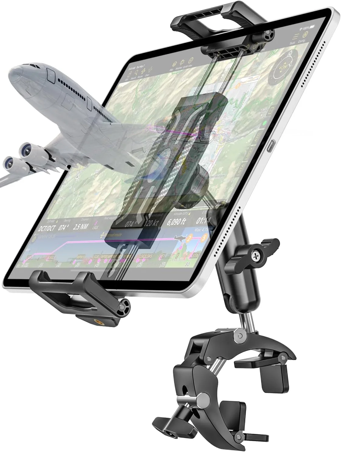 پایه نگهدارنده تبلت woleyi - گیره فلزی بزرگ، مناسب برای تبلت با قاب ضخیم، پایه تبلت هواپیما، استند پرواز هوانوردی برای لوازم جانبی خلبان، مناسب برای آیپد پرو ۱۳ ایر مینی، آیفون، گلکسی، فایر، دستگاه های ۶ تا ۱۵.۶ اینچی