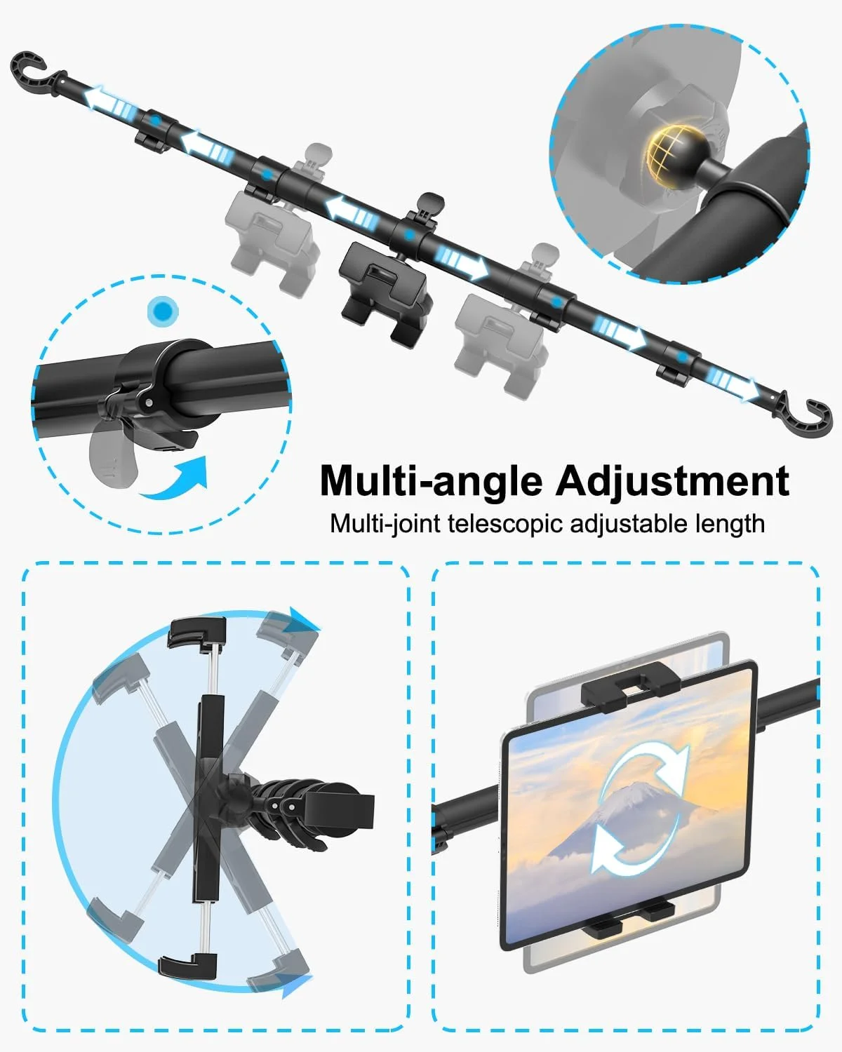 نگهدارنده تبلت صندلی خودرو وولیی برای آیپد - پایه نگهدارنده تبلت پشت صندلی خودرو، لوازم ضروری سفر جاده ای برای کودکان، مناسب برای تبلت های 4.7-13 اینچی آیپد پرو ایر مینی، گلکسی تب، کیندل فایر اچ دی، سوییچ، آیفون