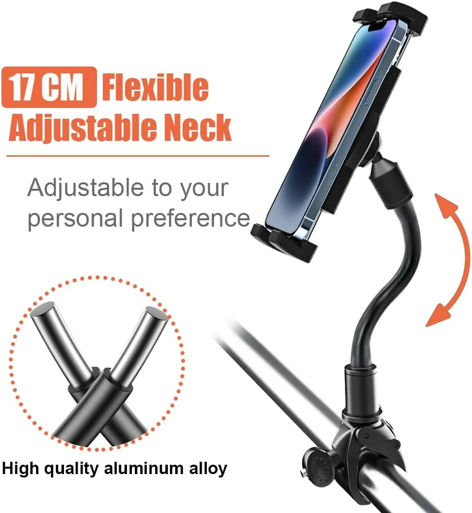 پایه نگهدارنده تبلت دوچرخه ثابت وولیی، پایه نگهدارنده تبلت و گوشی موبایل گردنی قابل تنظیم برای آیپد پرو 9.7 10.5 11، آیپد ایر مینی 5 4 3 2، آیفون 12 پرو مکس 11 XS XR X 8 و تلفن ها و تبلت های 4-11 اینچی