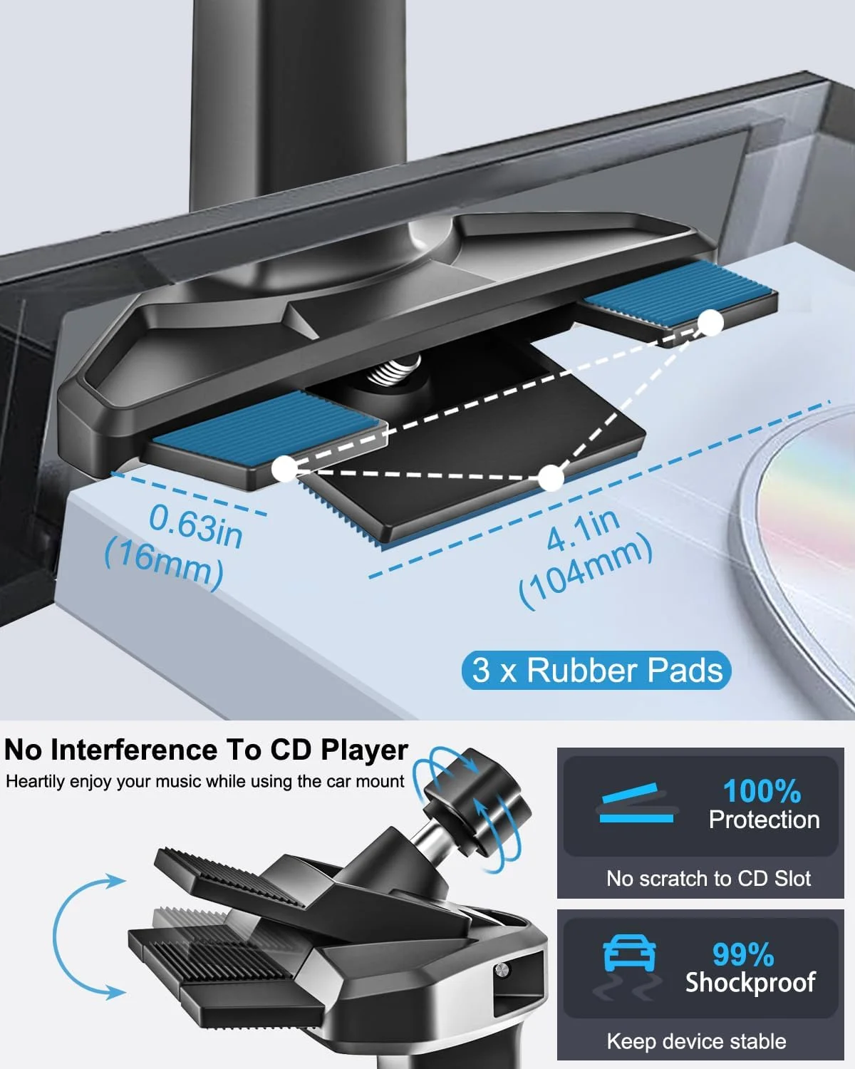 نگهدارنده تبلت وولیی با قابلیت نصب در شکاف CD خودرو - پایه تبلت خودرو با قابلیت تنظیم ارتفاع، پایه نگهدارنده تبلت فوق العاده محکم برای شکاف CD خودرو مناسب برای آیپد پرو 12.9 ایر مینی، تبلت های گلکسی، تلفن های همراه، فایر، دستگاه های 4-13 اینچی